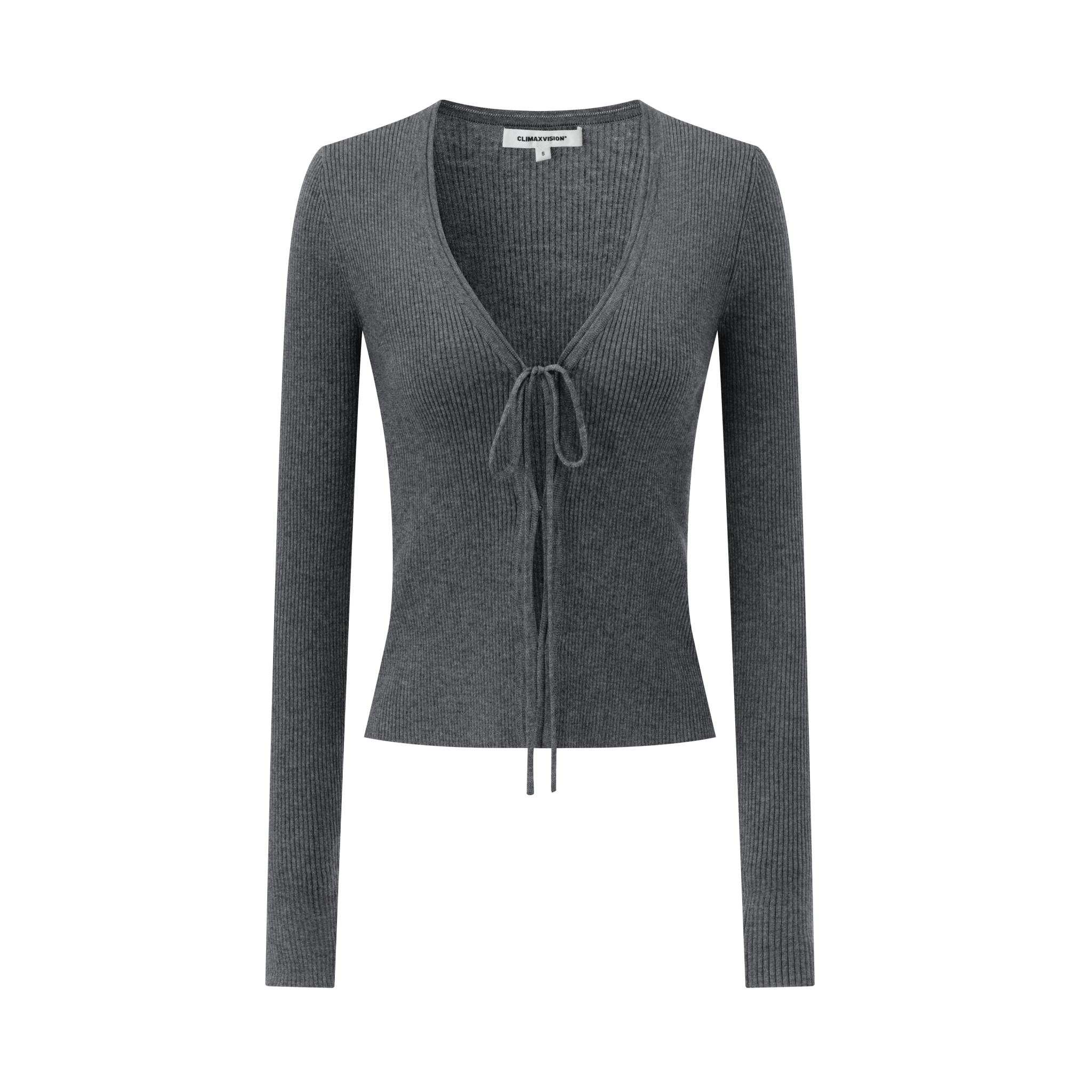 Climax Vision Gray Wool Blend V - Neck Lace - Up Knit Cardigan  | MADAX
