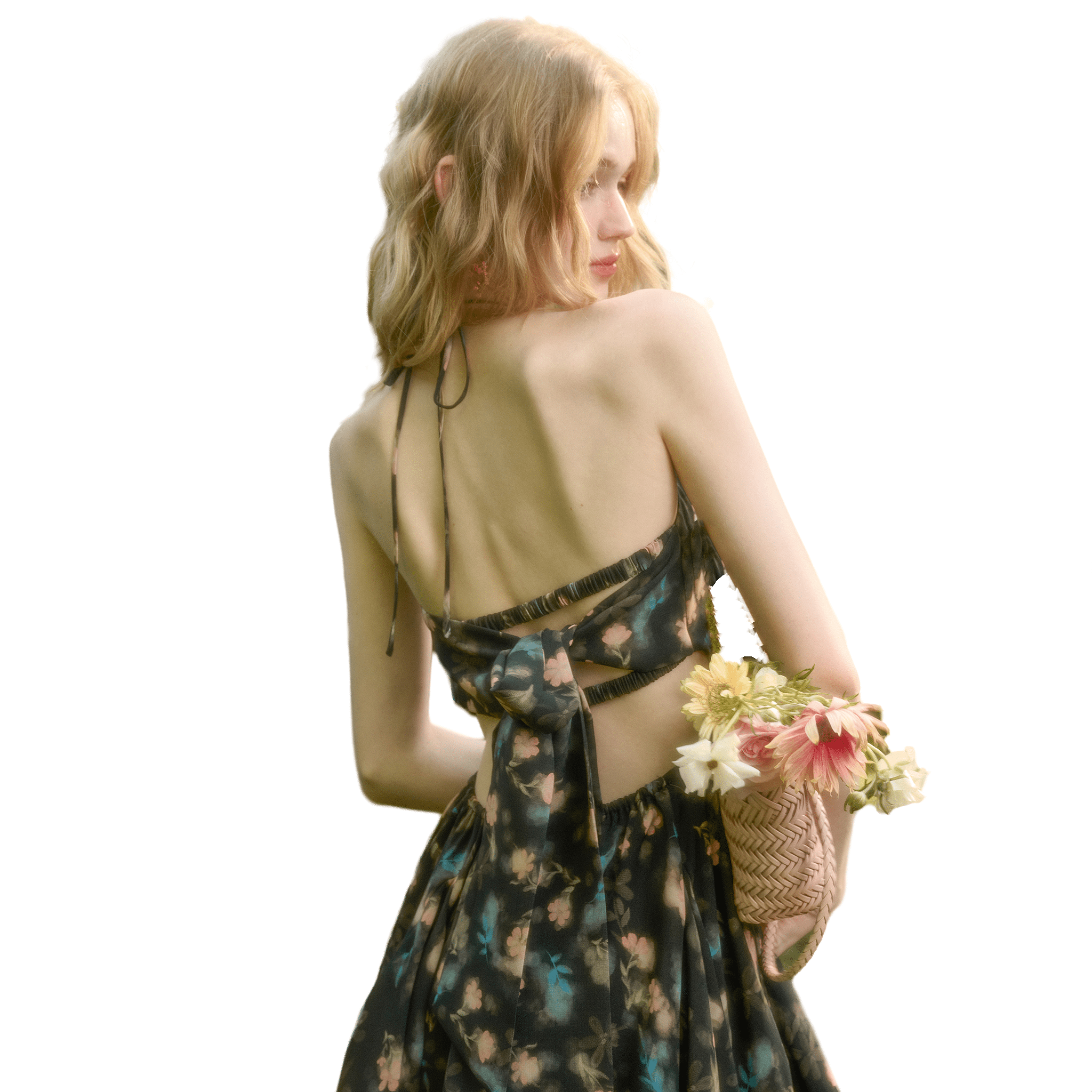 Group of Universe "Green Apple" French Lace Bow Dress in Black | MADAX