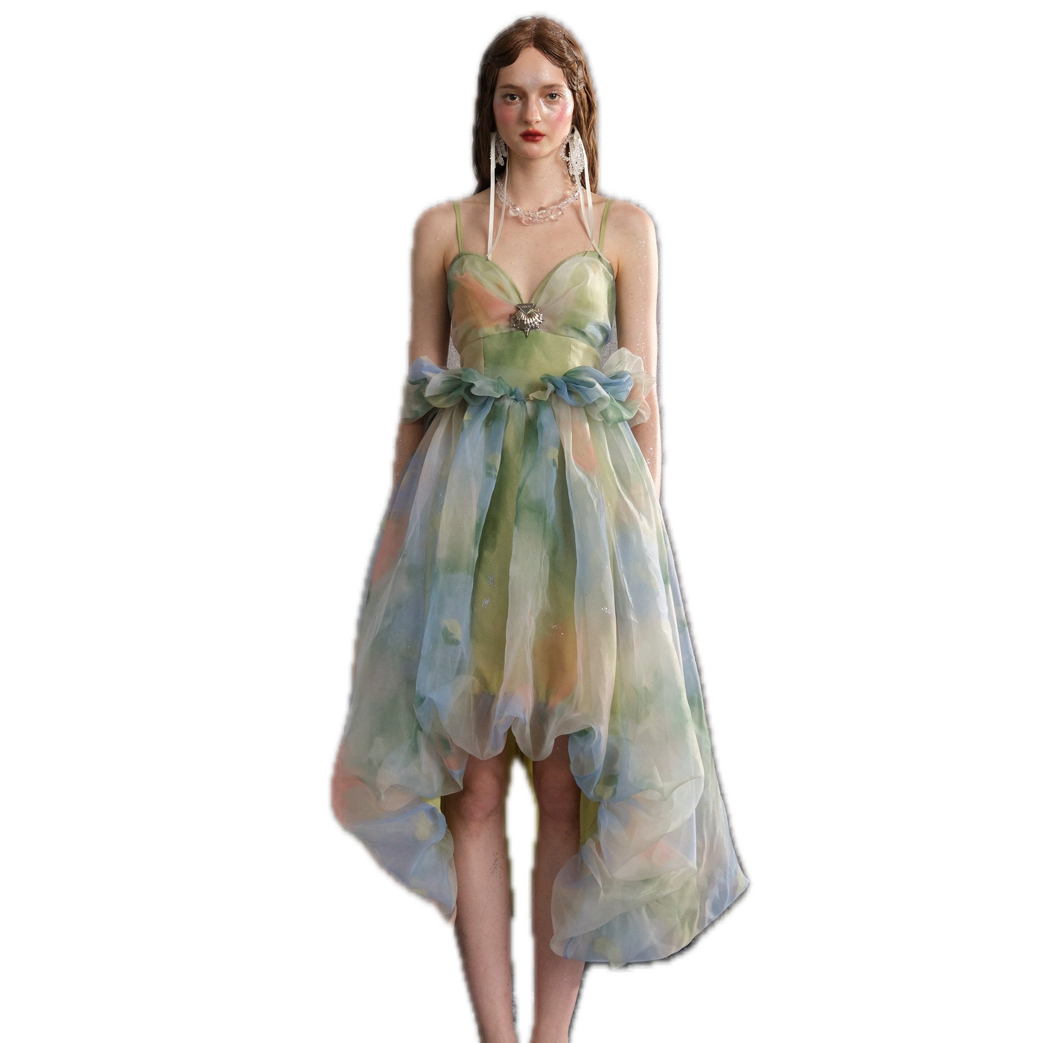 ARTE PURA Green Printed Pod Halter Dress | MADA IN CHINA