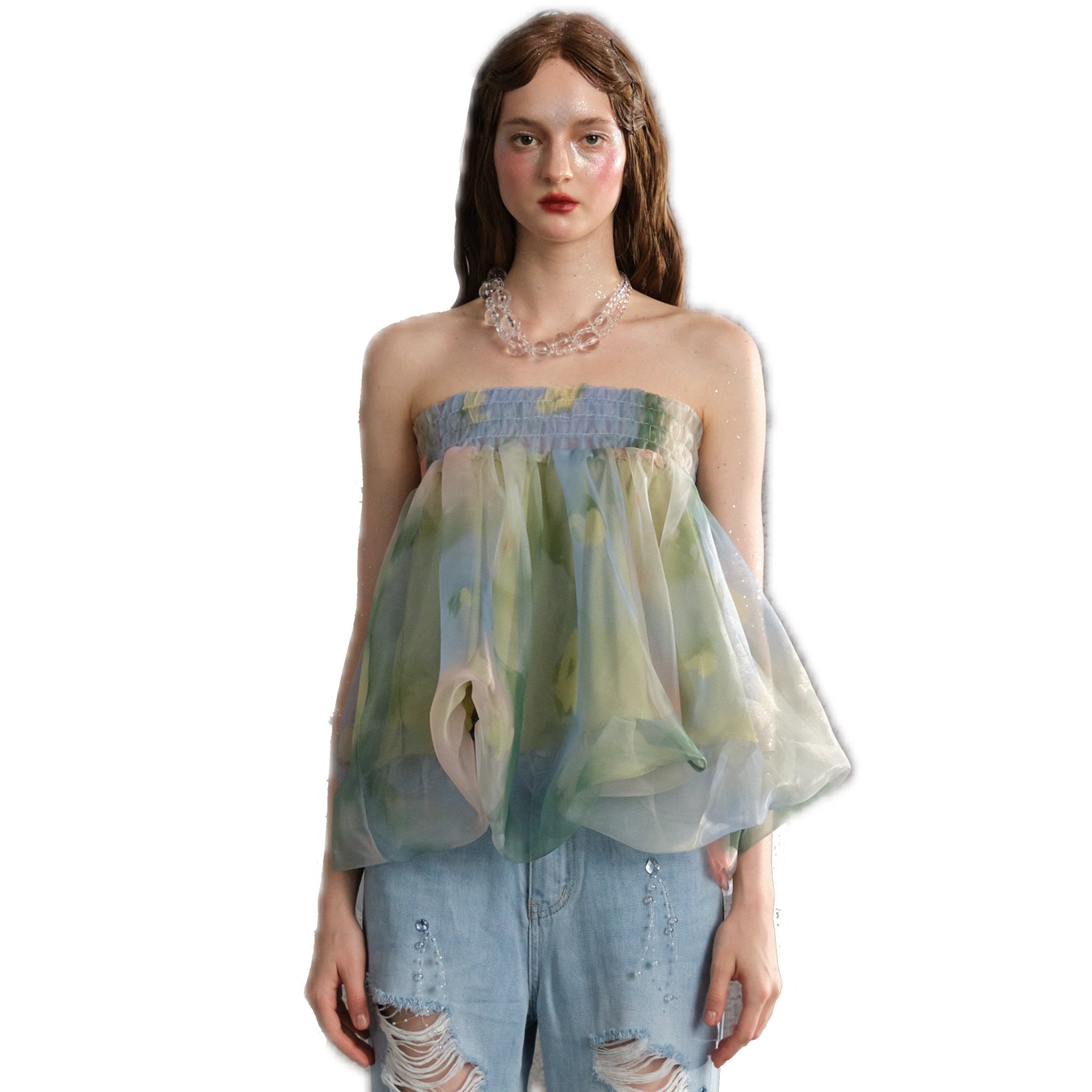 ARTE PURA Green Printed Sheath Pod Top | MADA IN CHINA