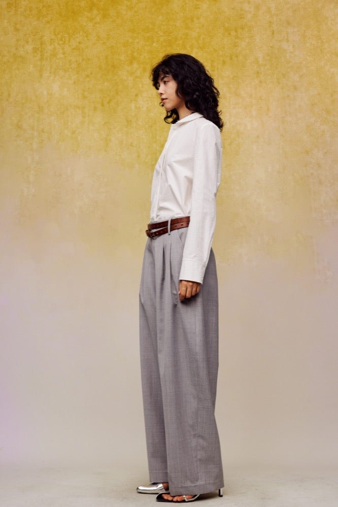 ilEWUOY Grey Acetate Wool Pressed Trousers | MADA IN CHINA