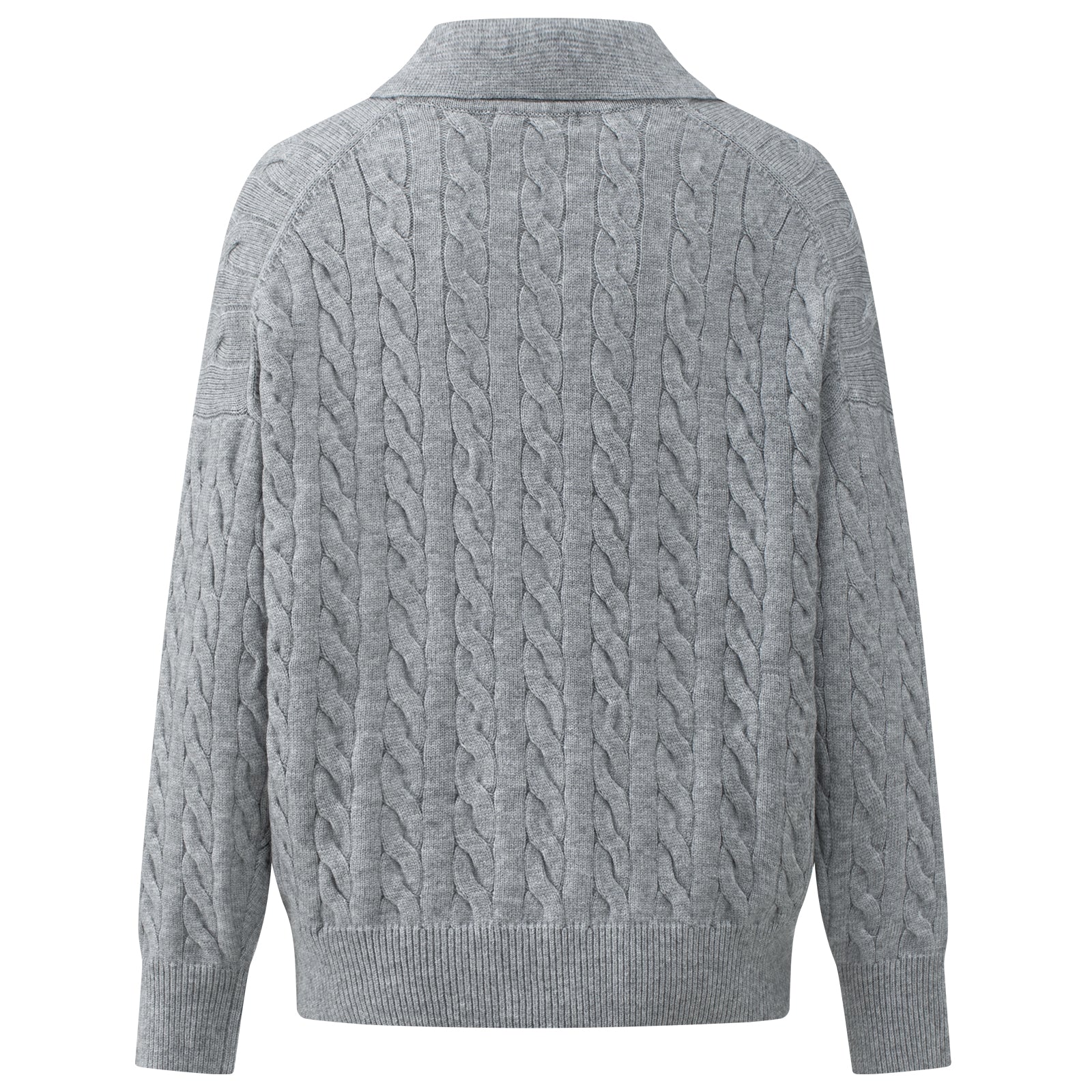 CLIMAX VISION Grey Cable Knit Suit Polo Collar Embroidered Soft Knit Sweater | MADAX