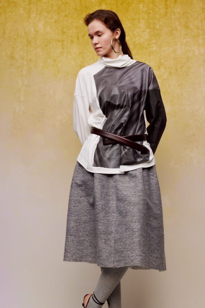 ilEWUOY Grey Deer Velvet Double Waist Skirt | MADA IN CHINA