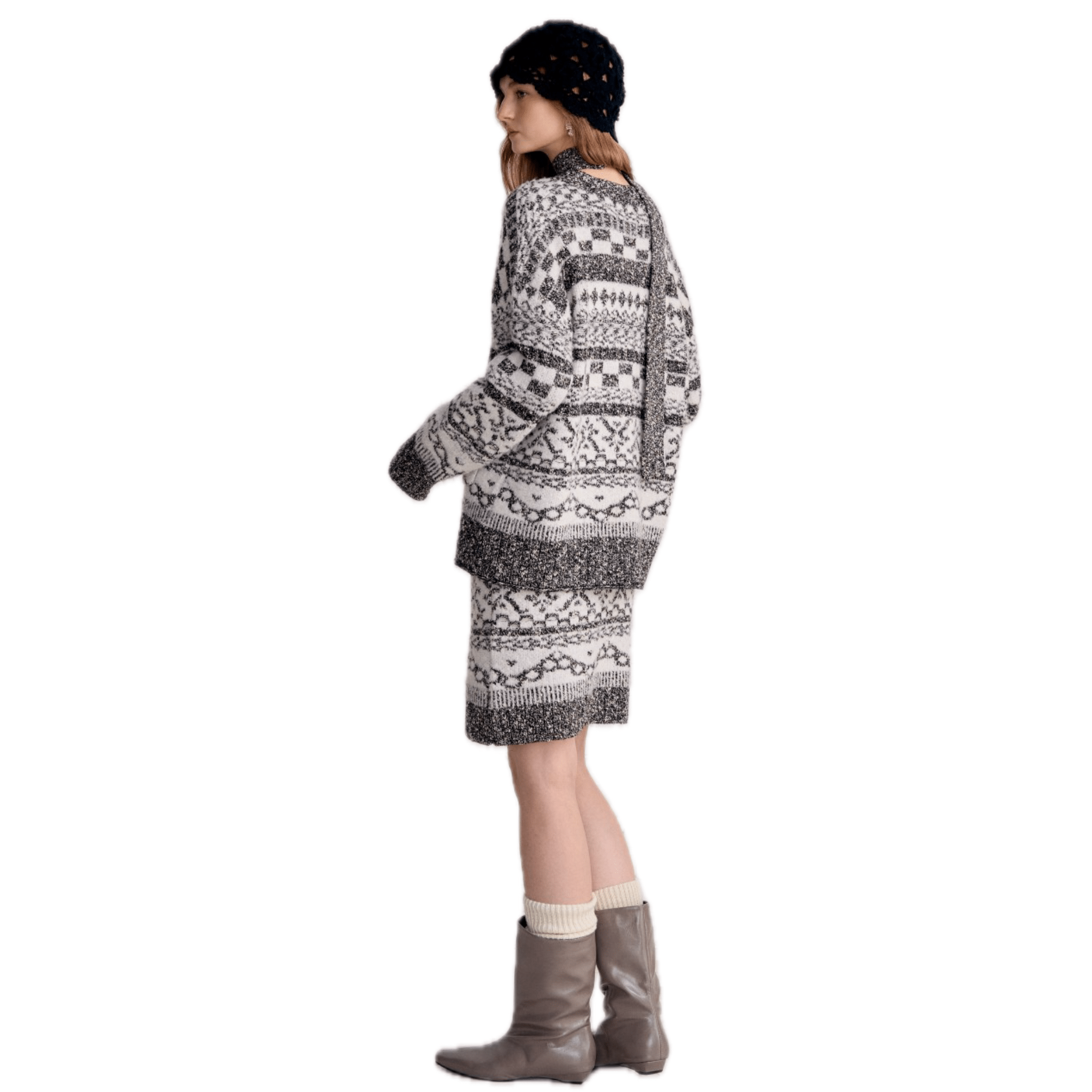 AIMME SPARROW Grey Fair Isle Choker V - neck Cardigan | MADAX