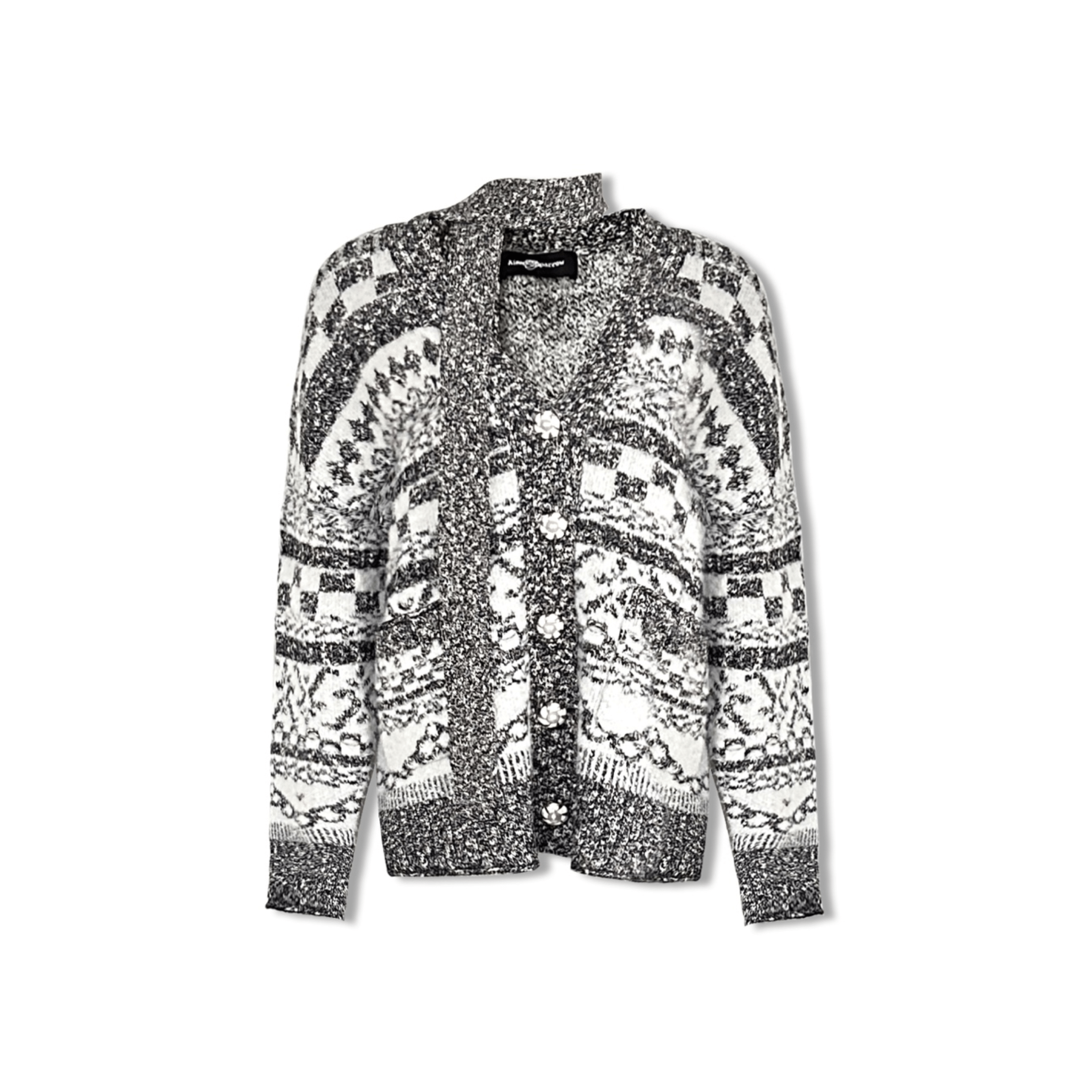 AIMME SPARROW Grey Fair Isle Choker V - neck Cardigan | MADAX