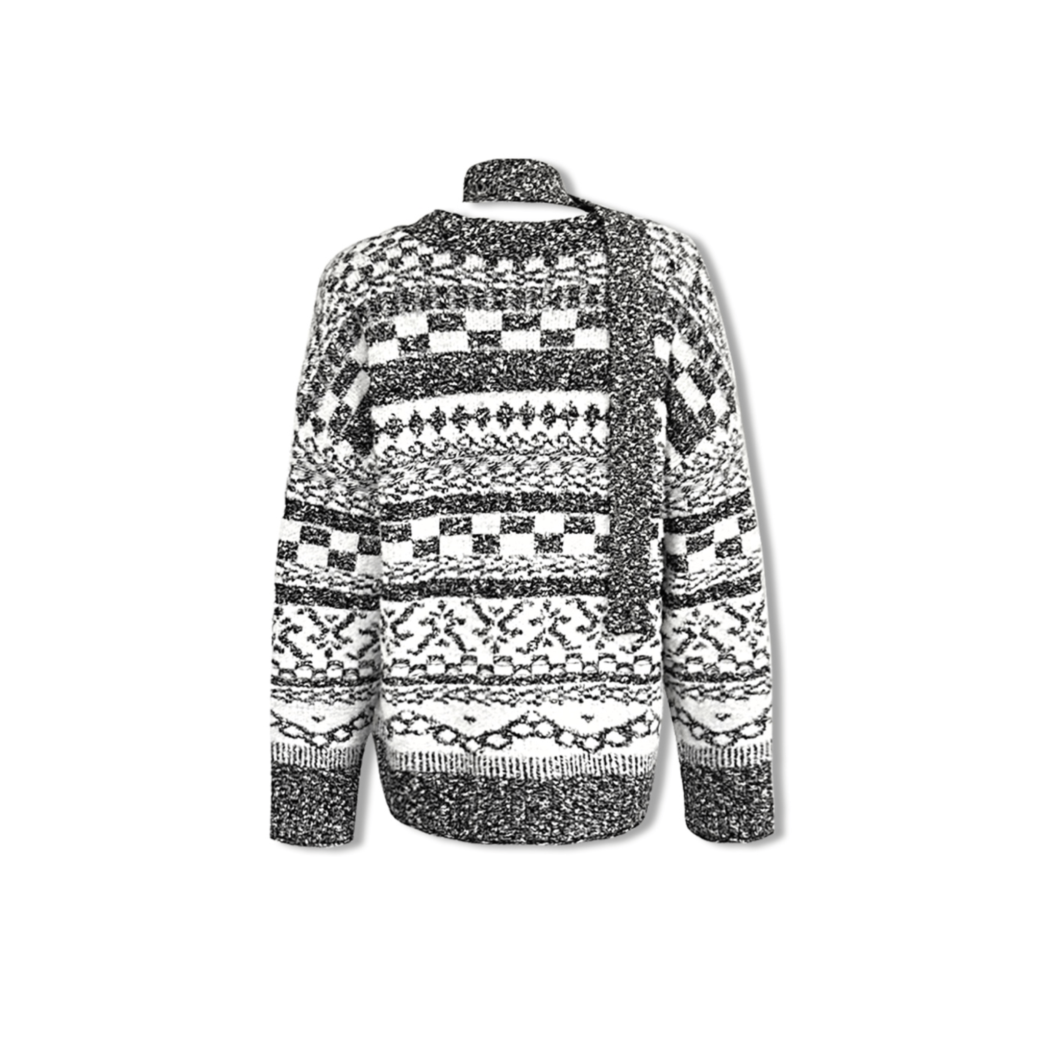 AIMME SPARROW Grey Fair Isle Choker V - neck Cardigan | MADAX