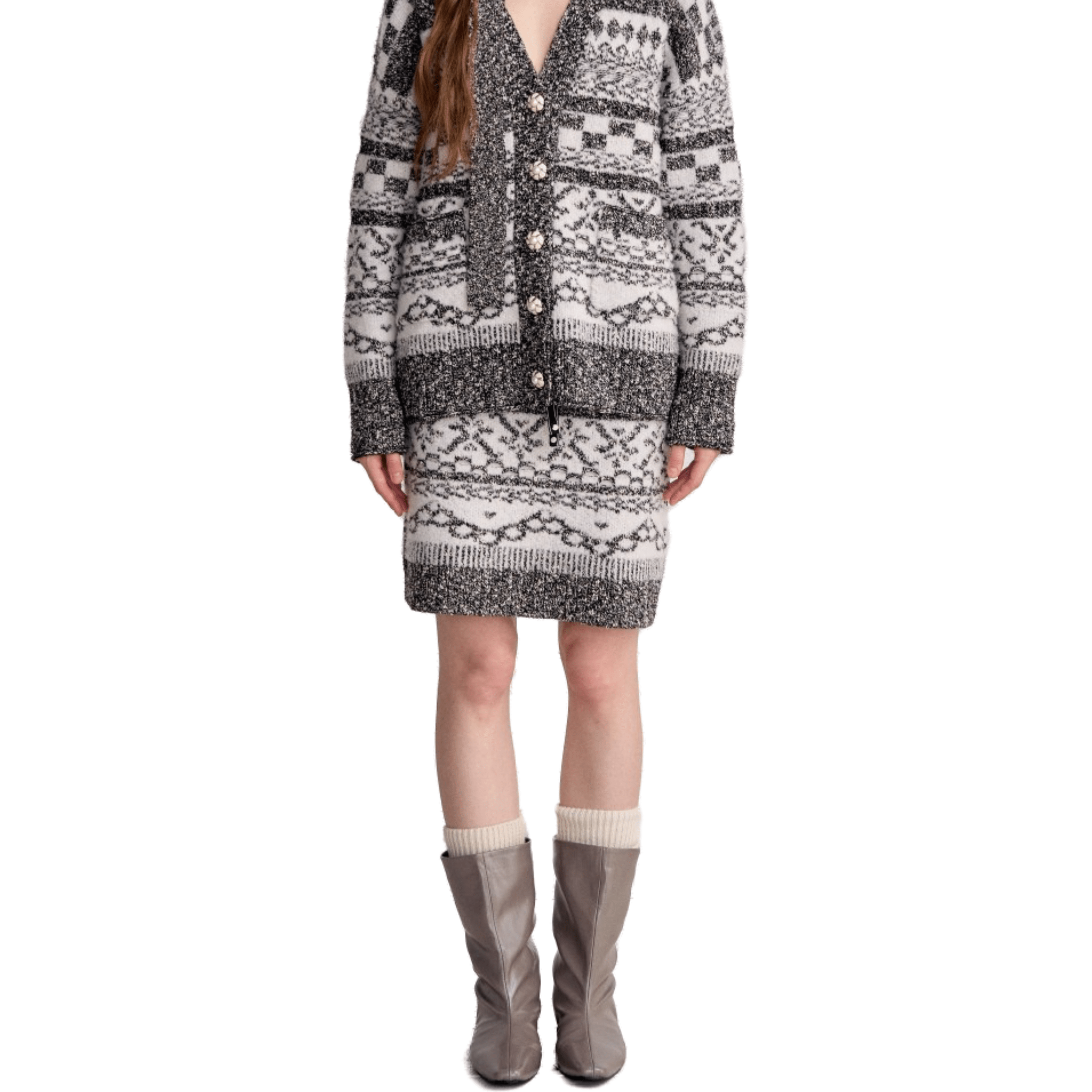 AIMME SPARROW Grey Fair Isle Hip Skirt | MADAX