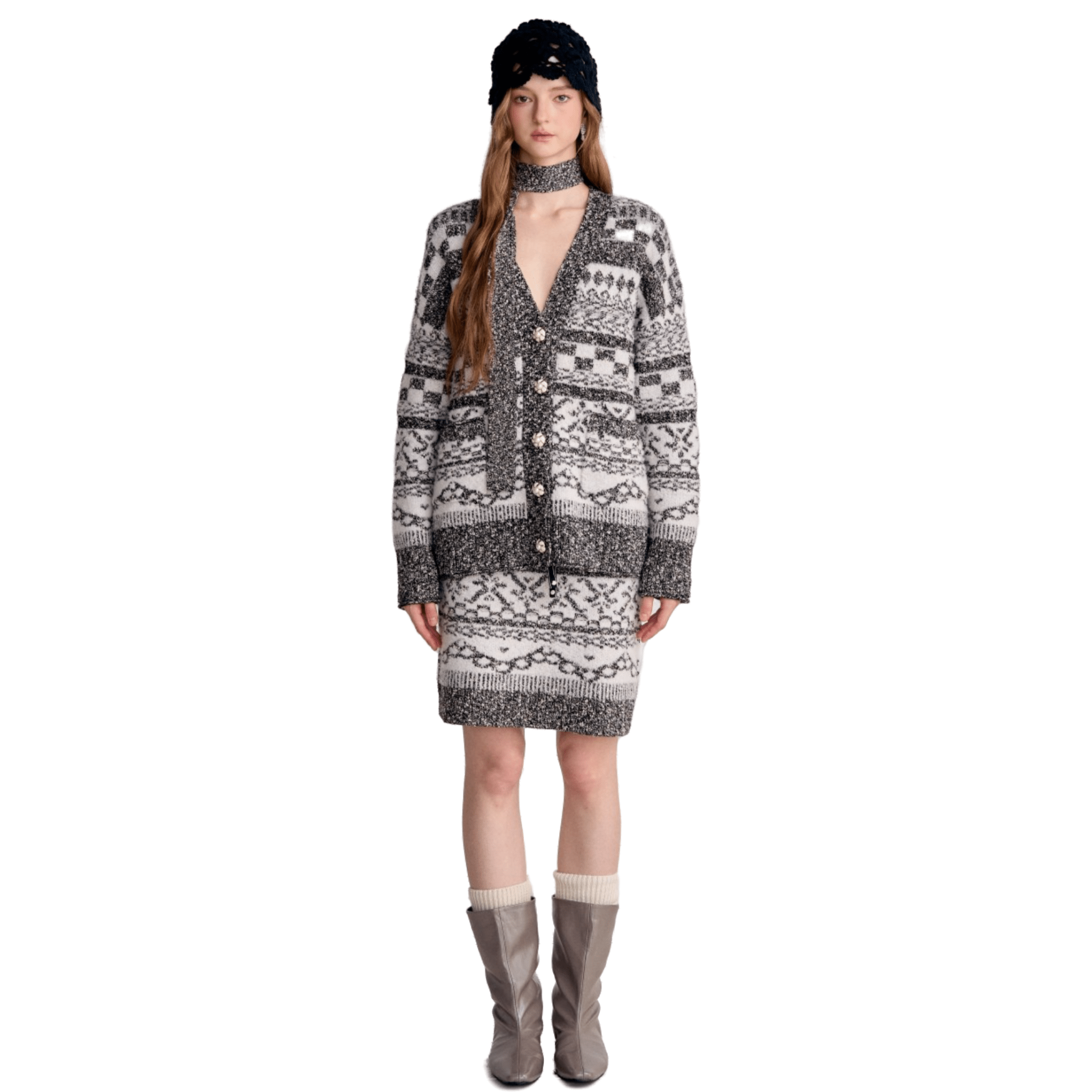 AIMME SPARROW Grey Fair Isle Hip Skirt | MADAX