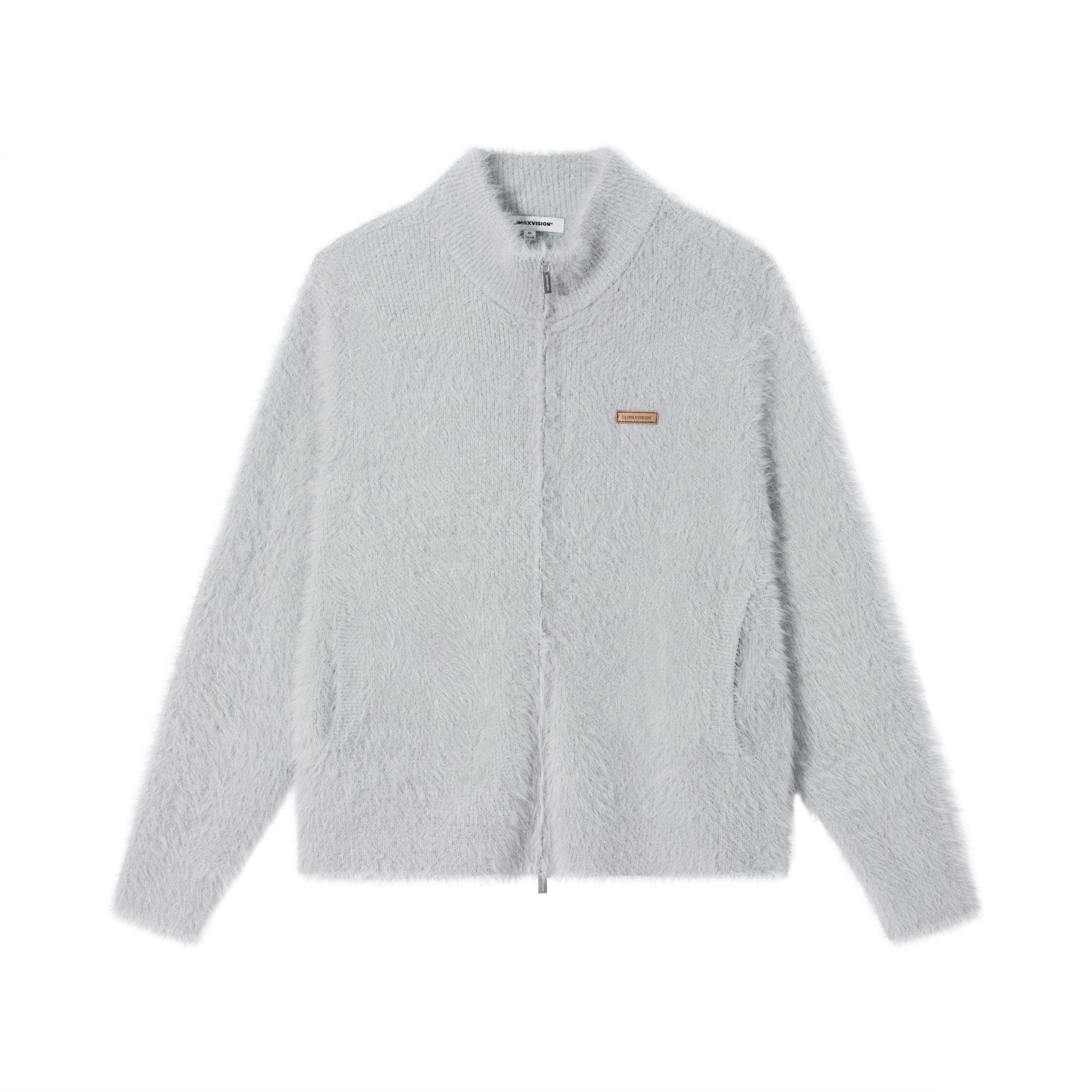 CLIMAX VISION Grey High Neck Lazy Knit Cardigan | MADAX