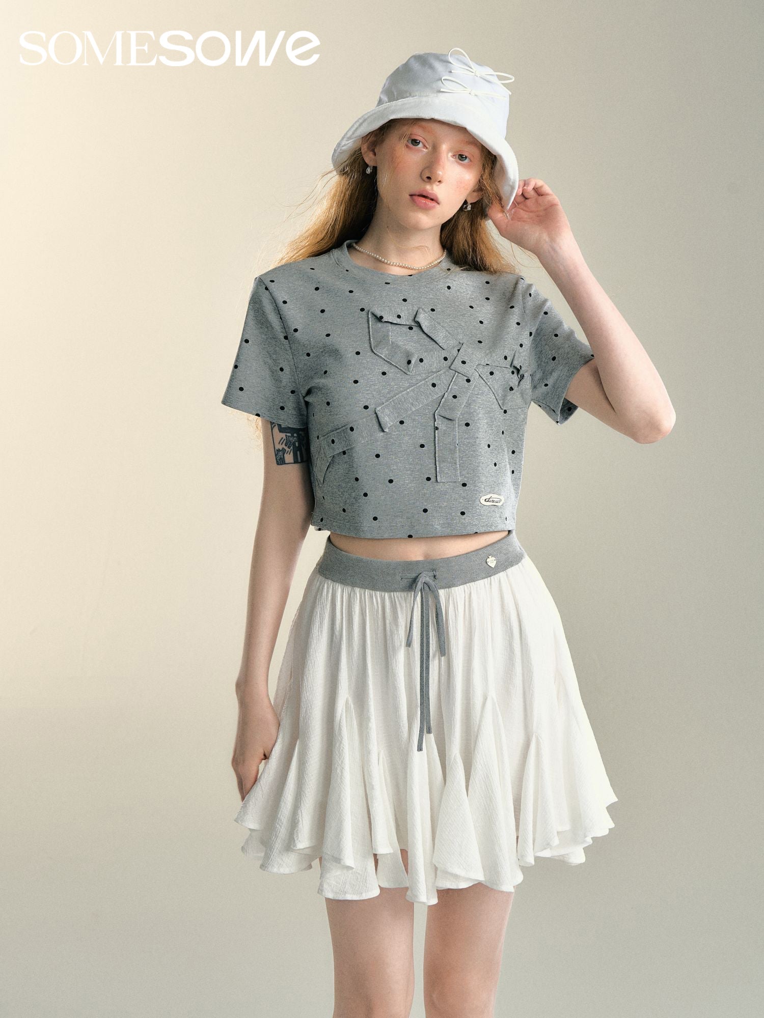 SOMESOWE Grey Origami Short-sleeved Top | MADA IN CHINA