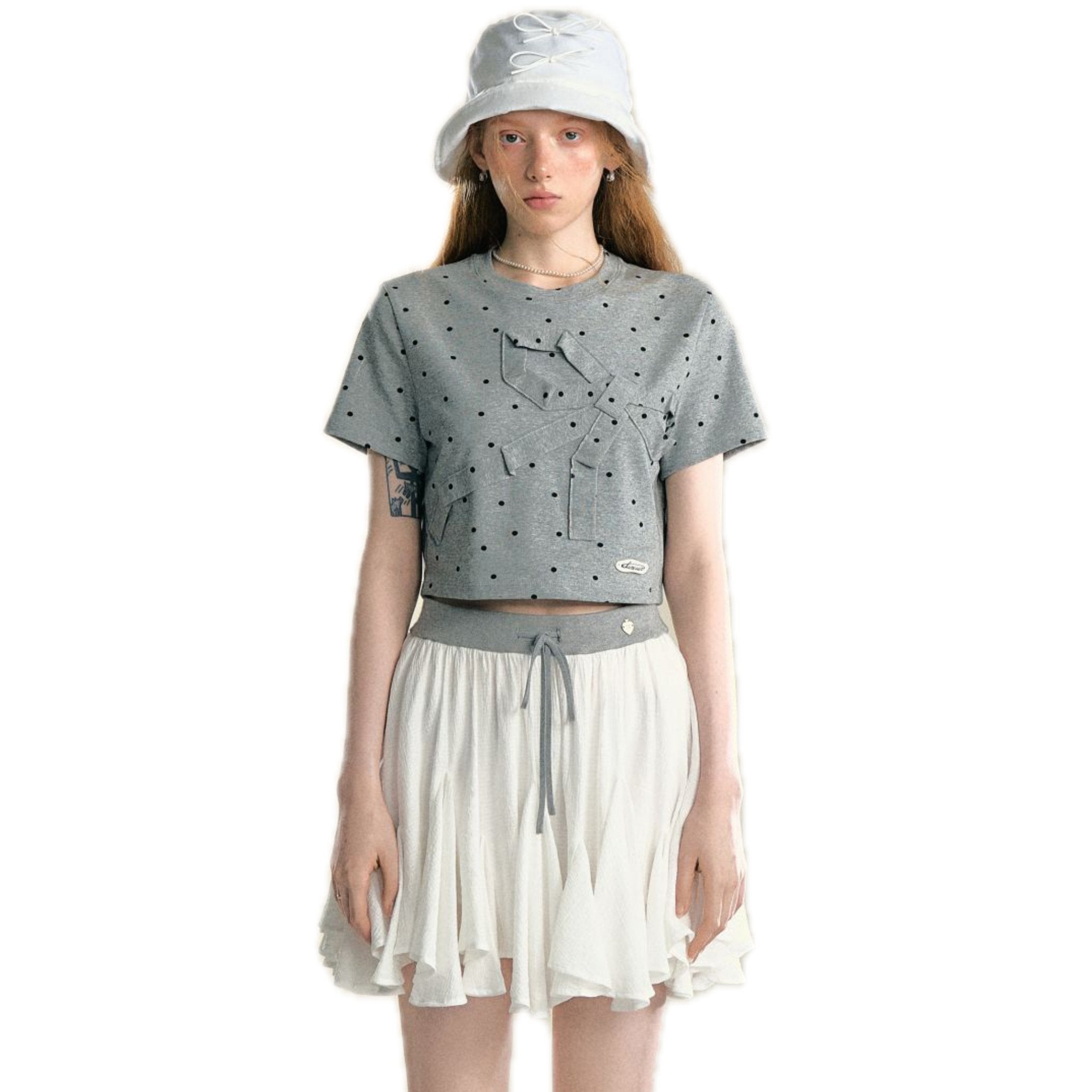 SOMESOWE Grey Origami Short-sleeved Top | MADA IN CHINA