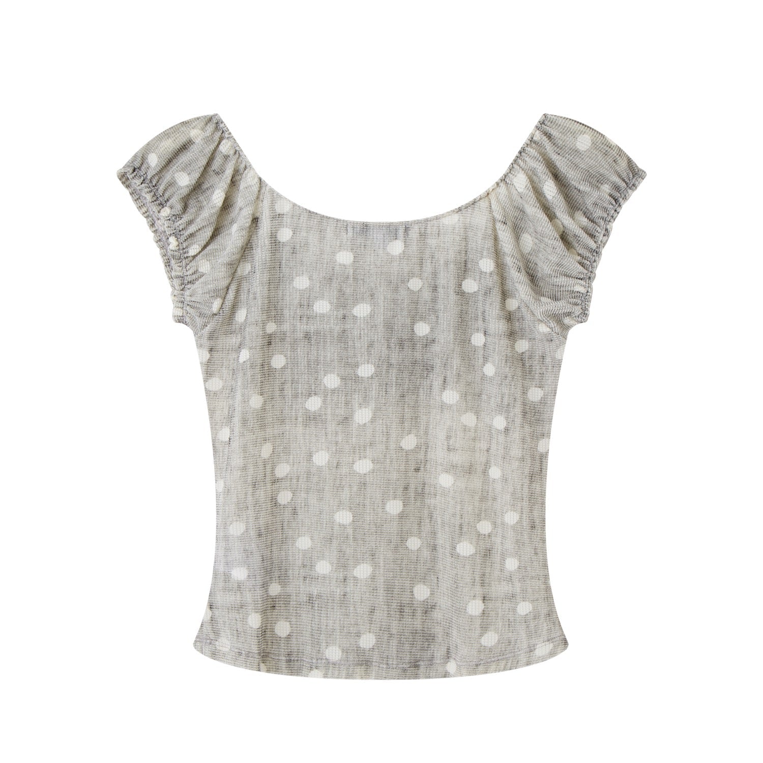 SOMESOWE Grey Polka Dot Short-Sleeved T-Shirt with Ruching | MADAX