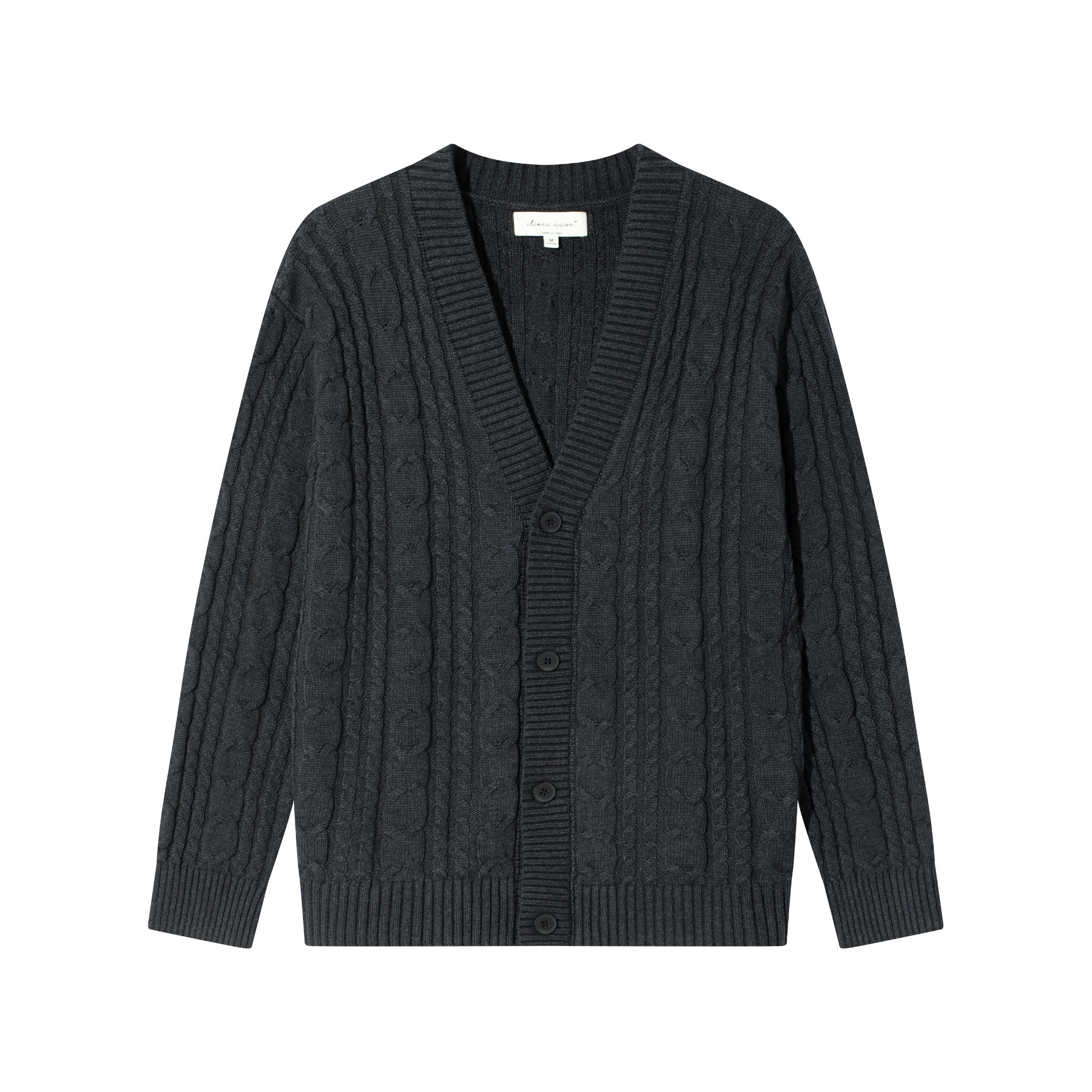 CLIMAX VISION Grey Relaxed Cable Knit Cardigan | MADAX