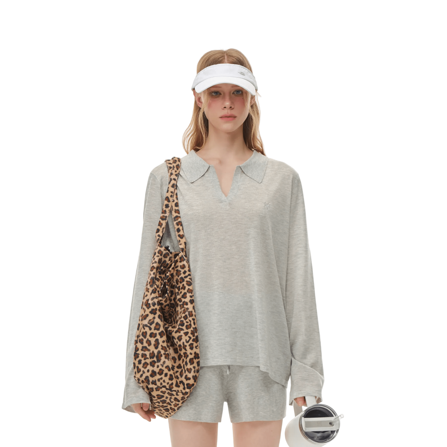 CLIMAX VISION Grey Tencel Linen Cool Polo Long Sleeve | MADAX