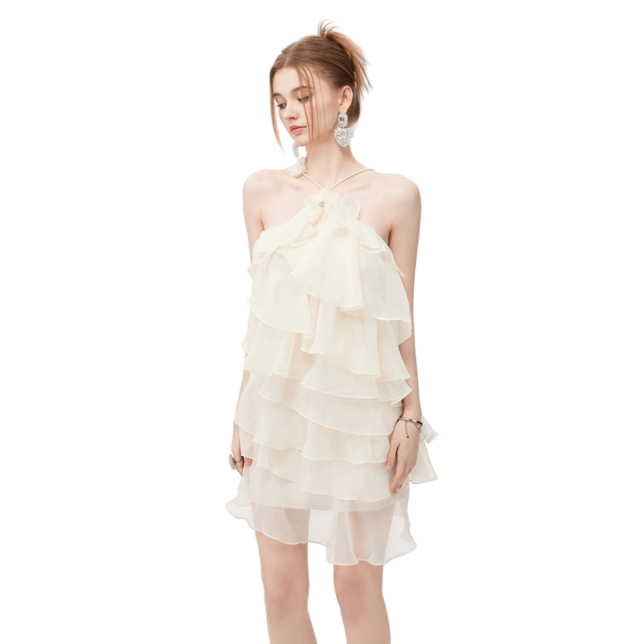 AIMME SPARROW Halter Neck 3D Butterfly Cake Skirt In White | MADAX