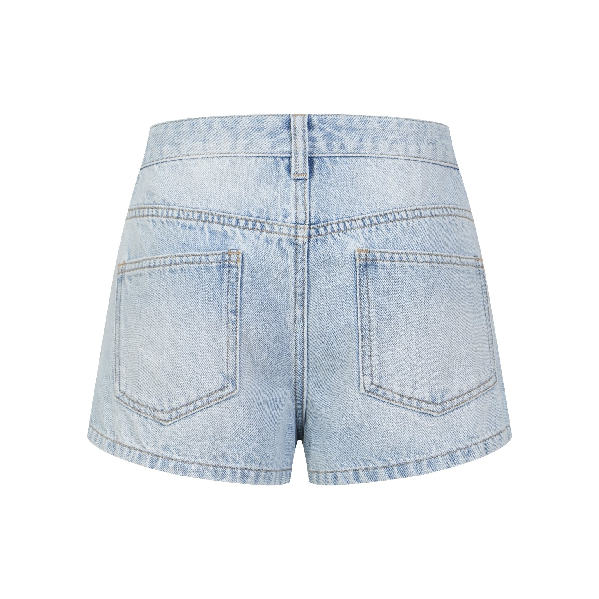 THREE QUARTERS Hand - stitched Rhinestone Denim Shorts Blue | MADA IN CHINA