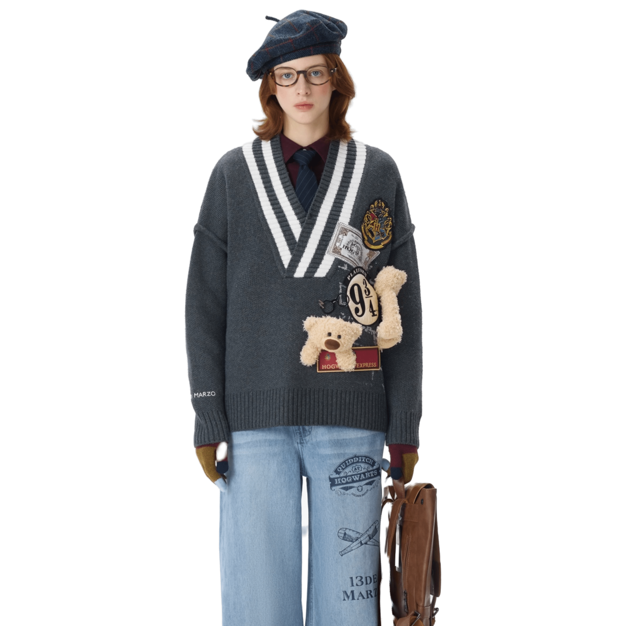 13DE MARZO Harry Potter Platform 9¾ V - neck Sweater in Grey | MADAX