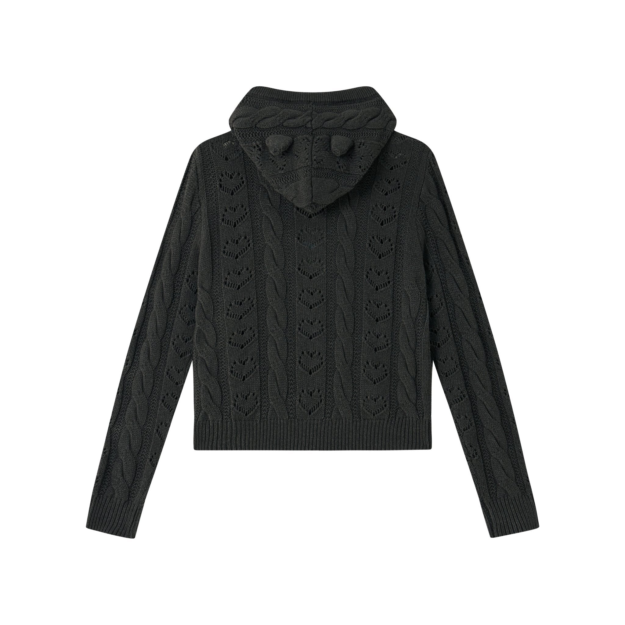 CHAOSCHAOS Heart Hollow Hooded Knitted Cardigan In Dark Gray | MADAX