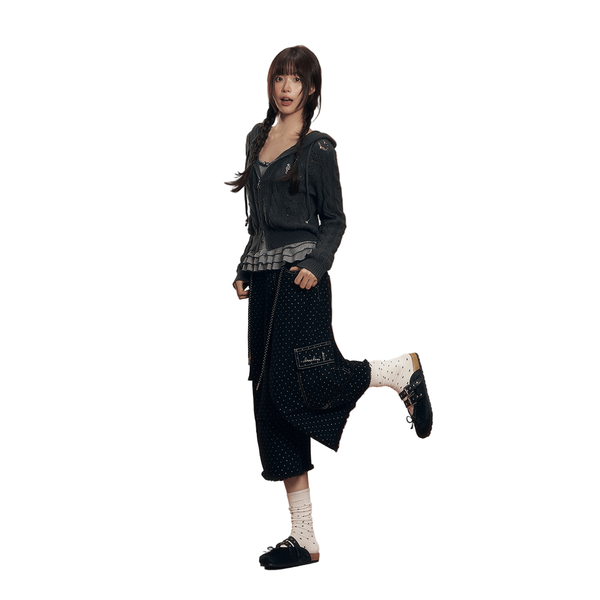 CHAOSCHAOS Heart Hollow Hooded Knitted Cardigan In Dark Gray | MADAX