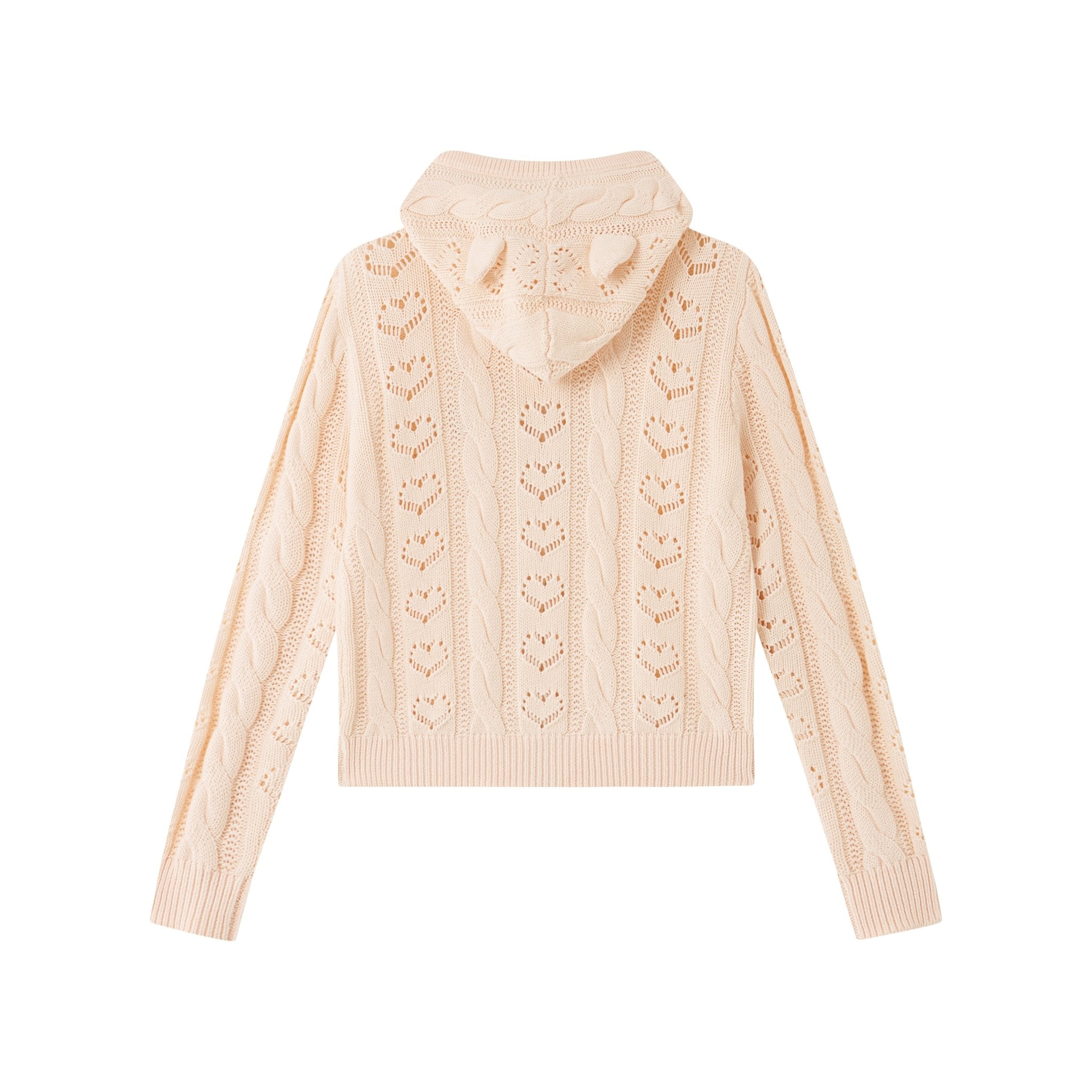 CHAOSCHAOS Heart Hollow Hooded Knitted Cardigan In Pink | MADAX