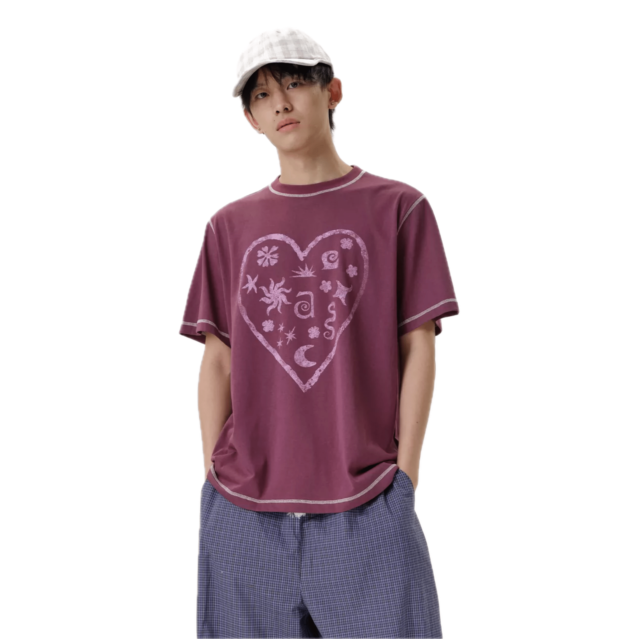 ARCH Heart Snowflake Cotton Short - Sleeve T-Shirt in Purple | MADAX