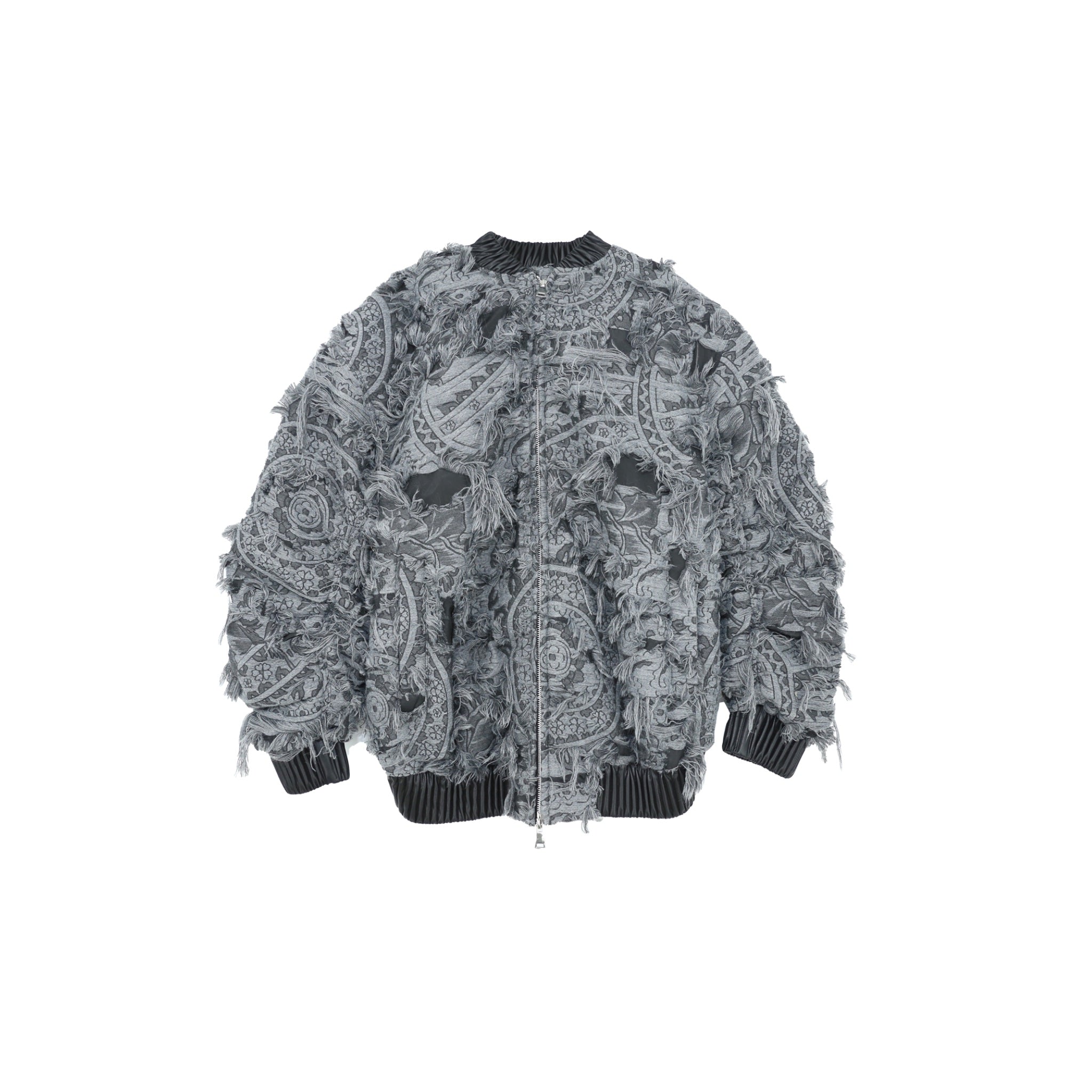 ilEWUOY Heavy Brushed Jacquard Cotton Jacket in Black | MADA IN CHINA