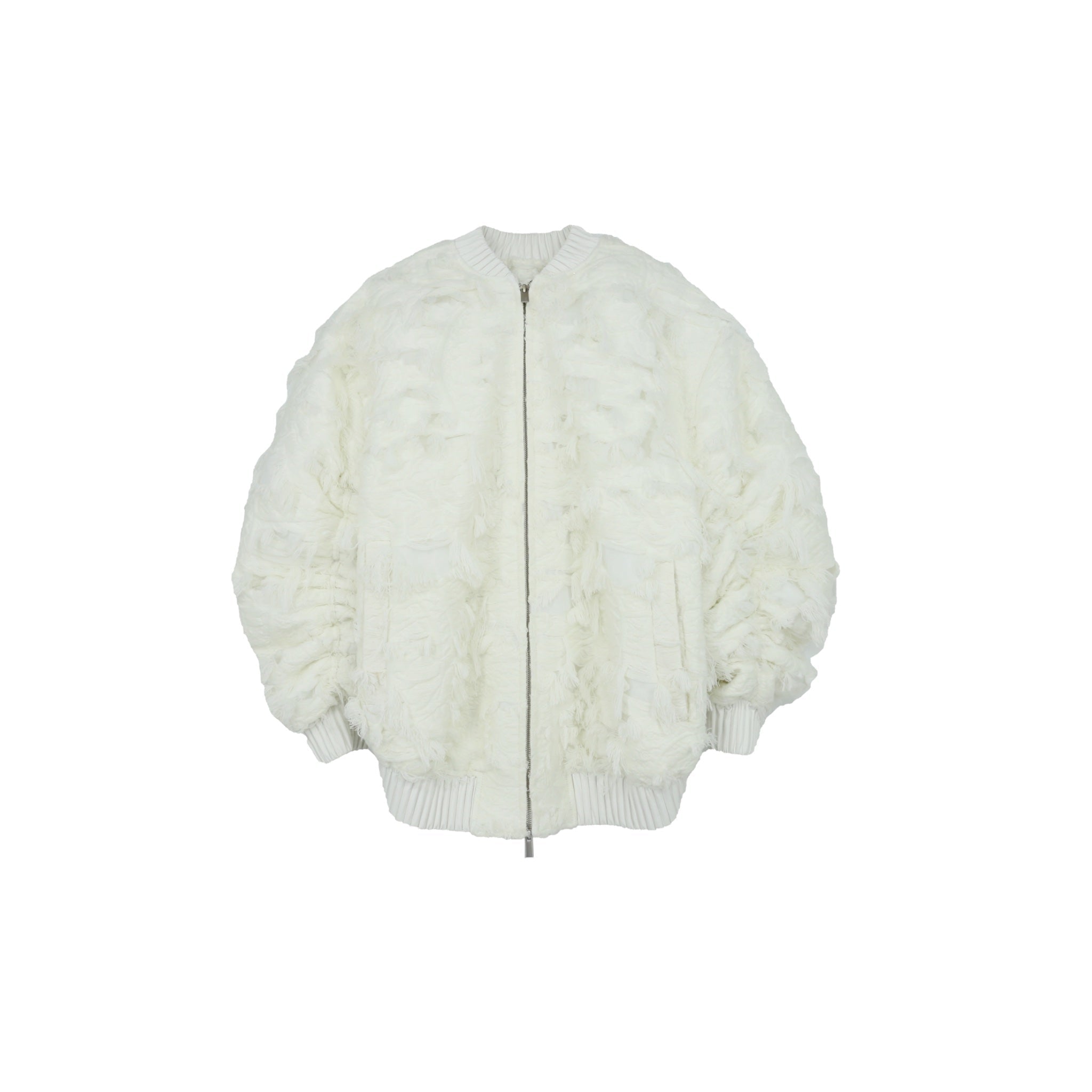 ilEWUOY Heavy Brushed Jacquard Cotton Jacket in White | MADA IN CHINA