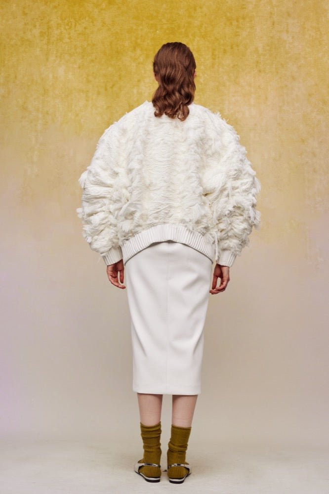 ilEWUOY Heavy Brushed Jacquard Cotton Jacket in White | MADA IN CHINA