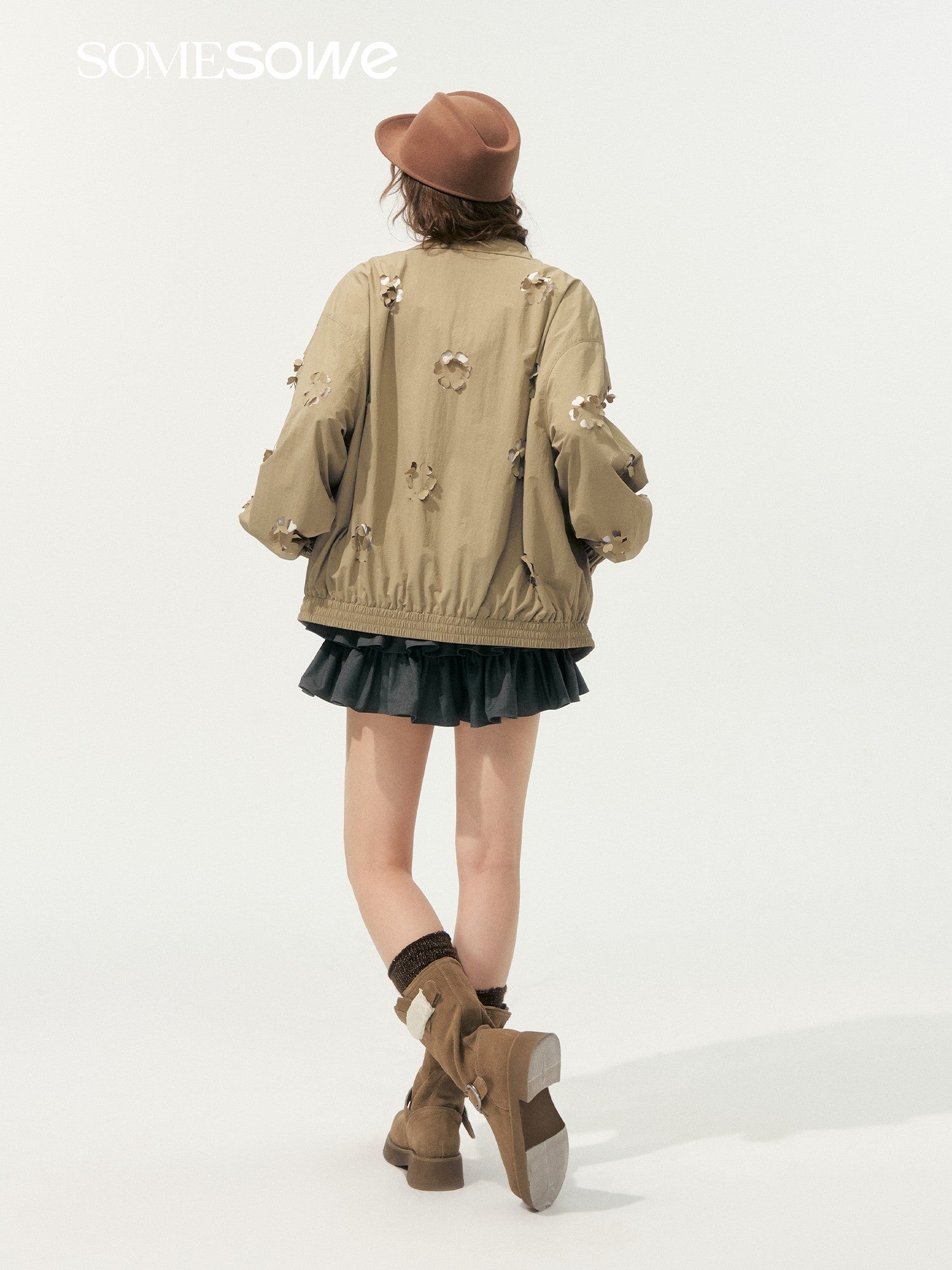 SOMESOWE Heavy Hollow Cut Floral Jacket In Khaki | MADAX