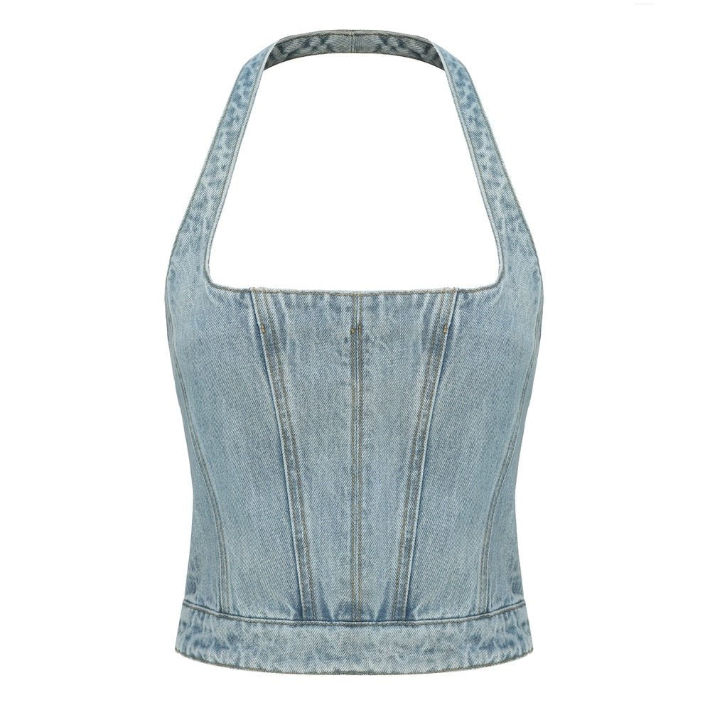 NECESSARY ANANKE Helter Neck Denim Top | MADA IN CHINA