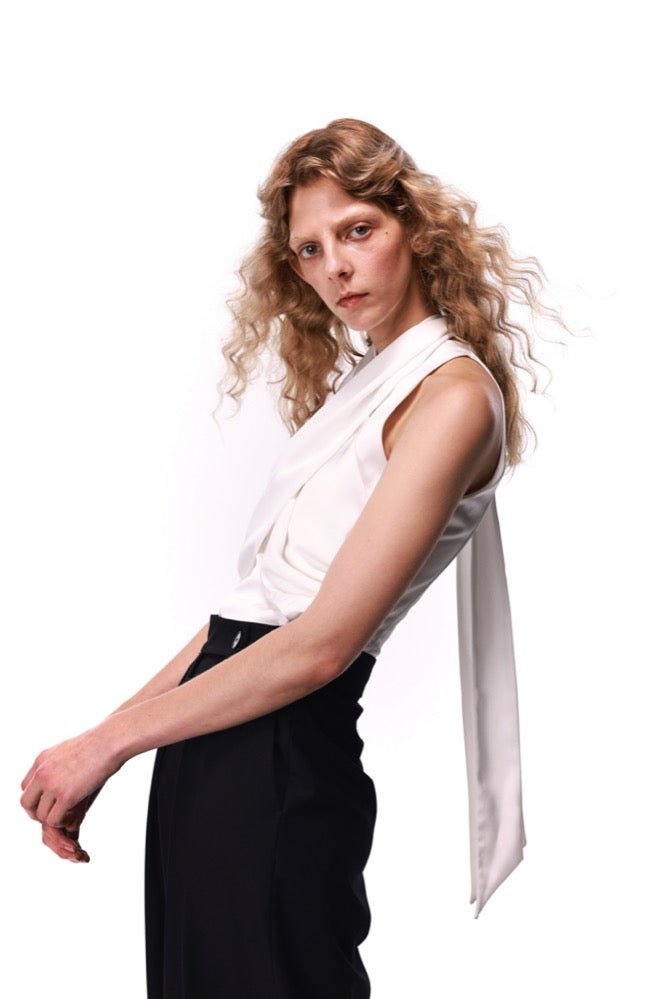 NECESSARY ANANKE Helter Neck Top in White | MADA IN CHINA