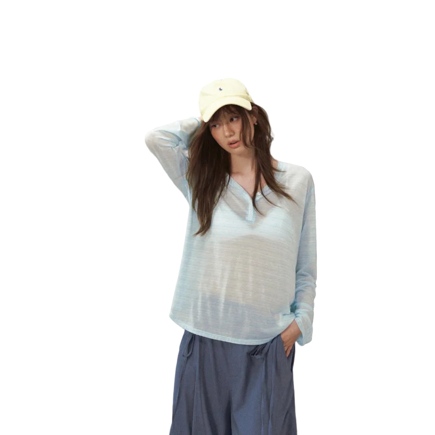 SOMESOWE Henley Collar Cool Cover-Up Blue | MADAX
