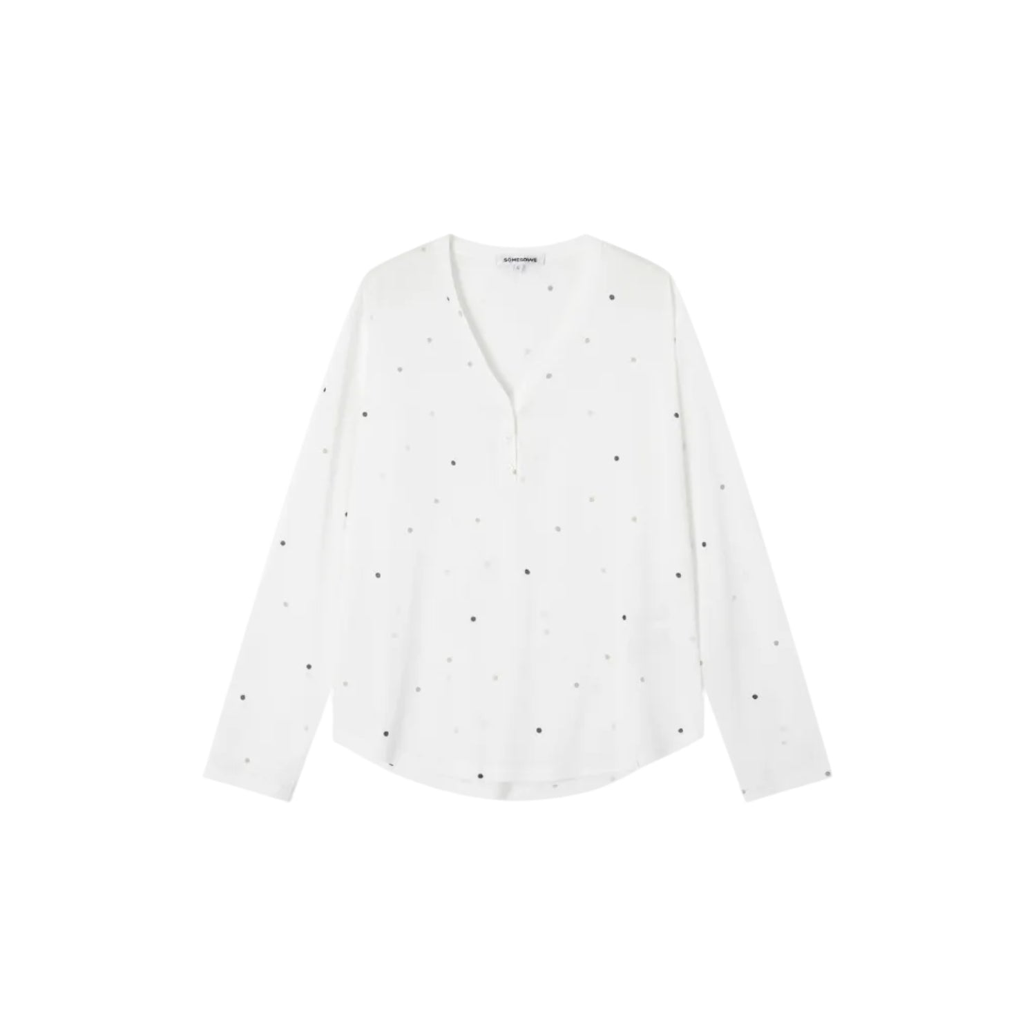 SOMESOWE Henley Collar Cool-Feel Cover-Up White Polka Dot | MADAX