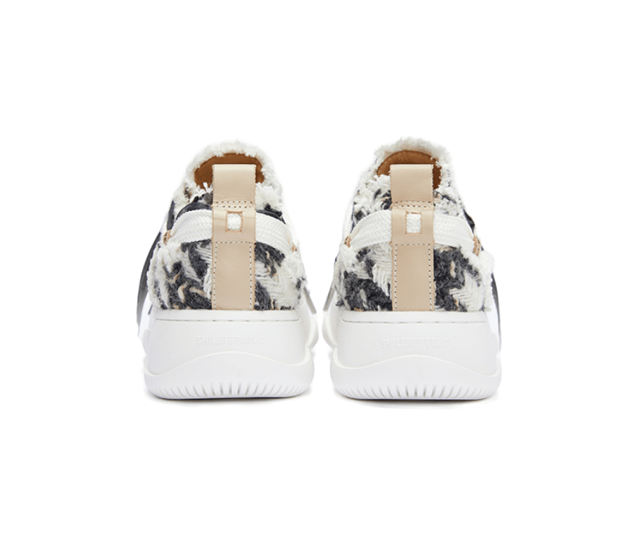 SMILEREPUBLIC Herringbone Low - top Interchangeable Open - mouthed Shoes in Black and White | MADAX