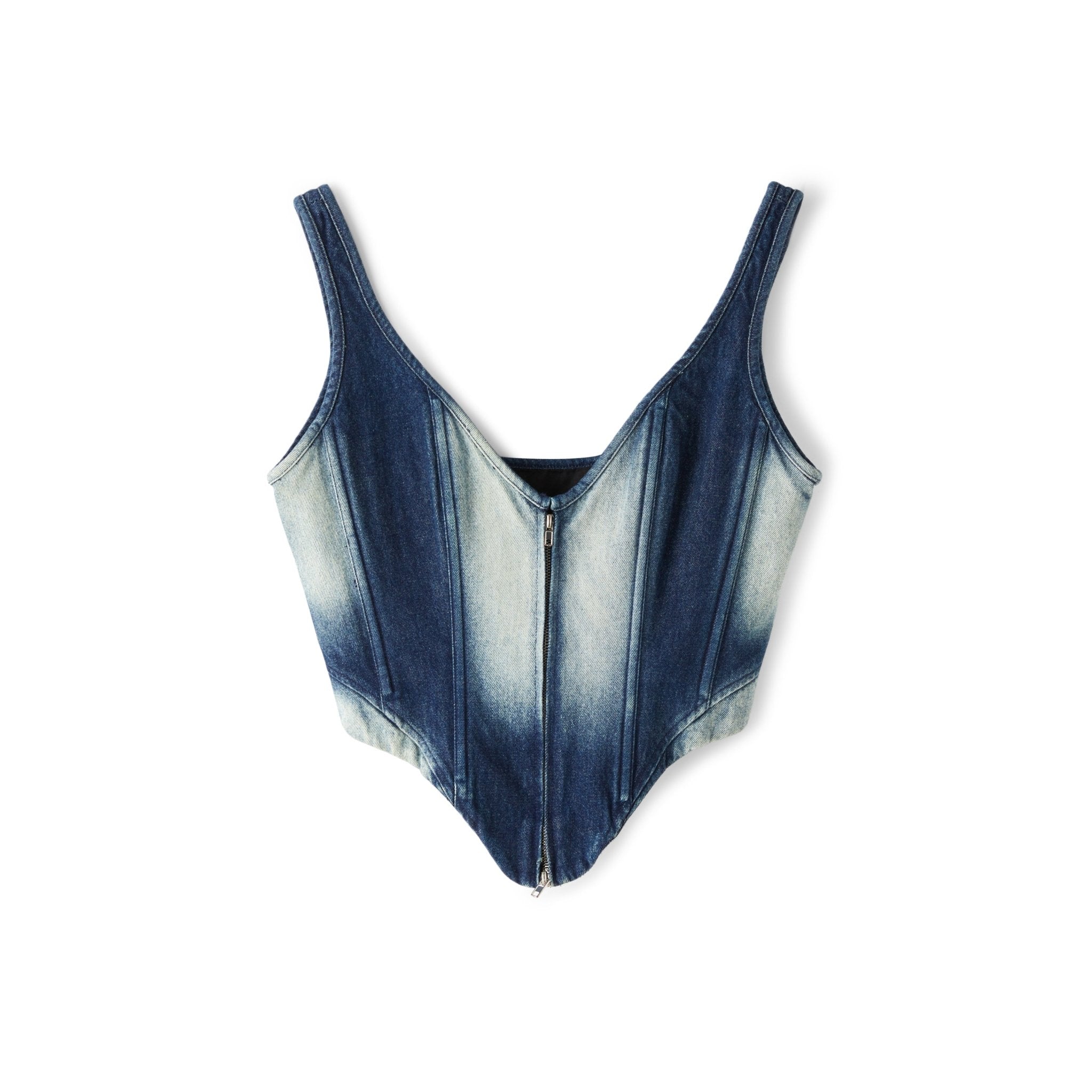 LOST IN ECHO Herringbone Zipper Acid-wash Denim Vest | MADA IN CHINA