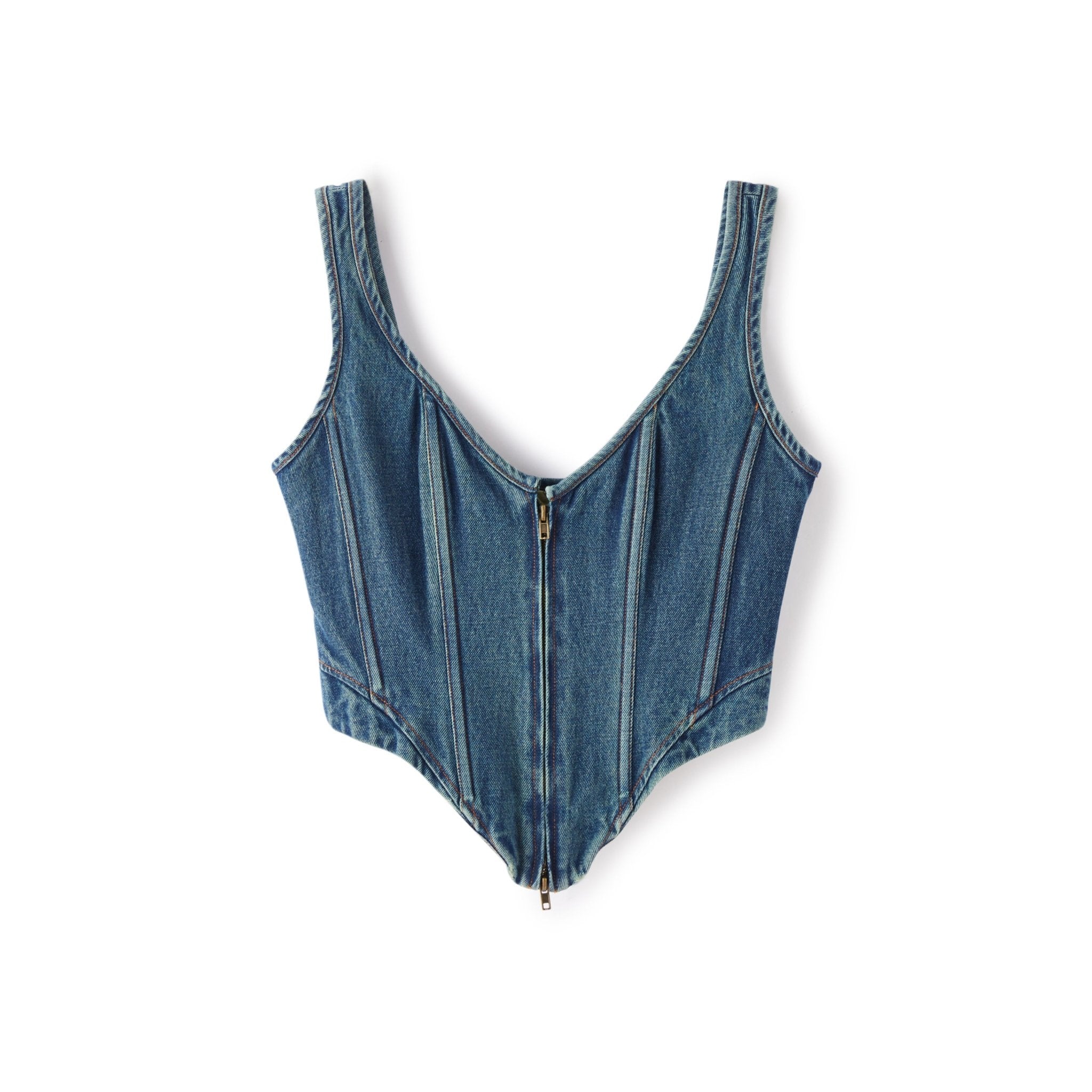 LOST IN ECHO Herringbone Zipper Washed Denim Vest | MADA IN CHINA