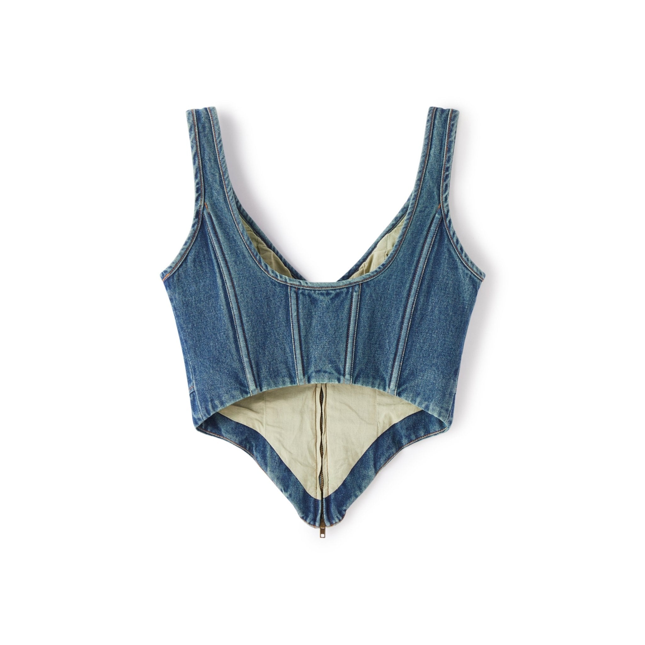 LOST IN ECHO Herringbone Zipper Washed Denim Vest | MADA IN CHINA