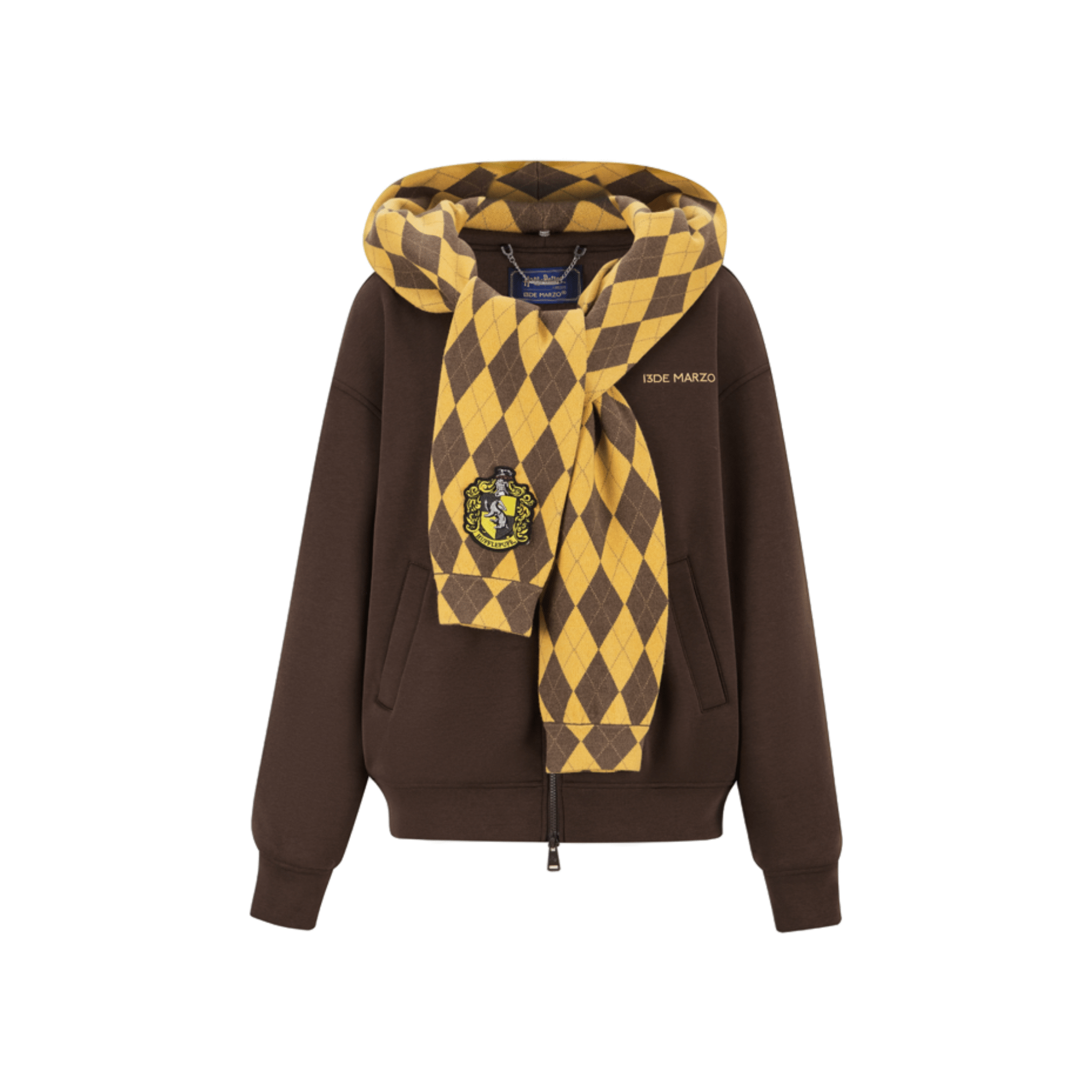 13DE MARZO Hogwarts Four Houses Bear Zipper Hoodie Hufflepuff in Brown | MADAX