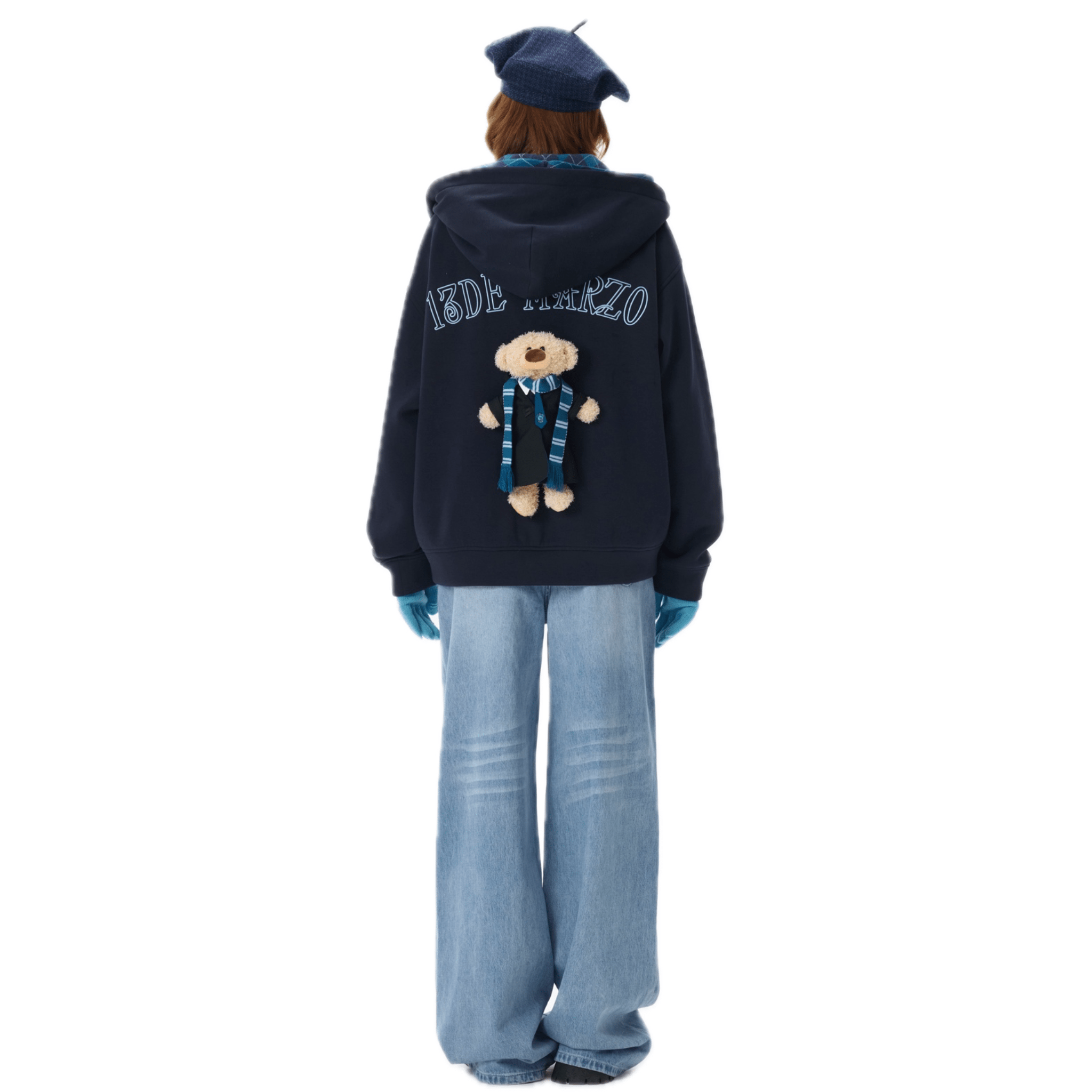 13DE MARZO Hogwarts Four Houses Bear Zipper Hoodie Ravenclaw in Blue | MADAX