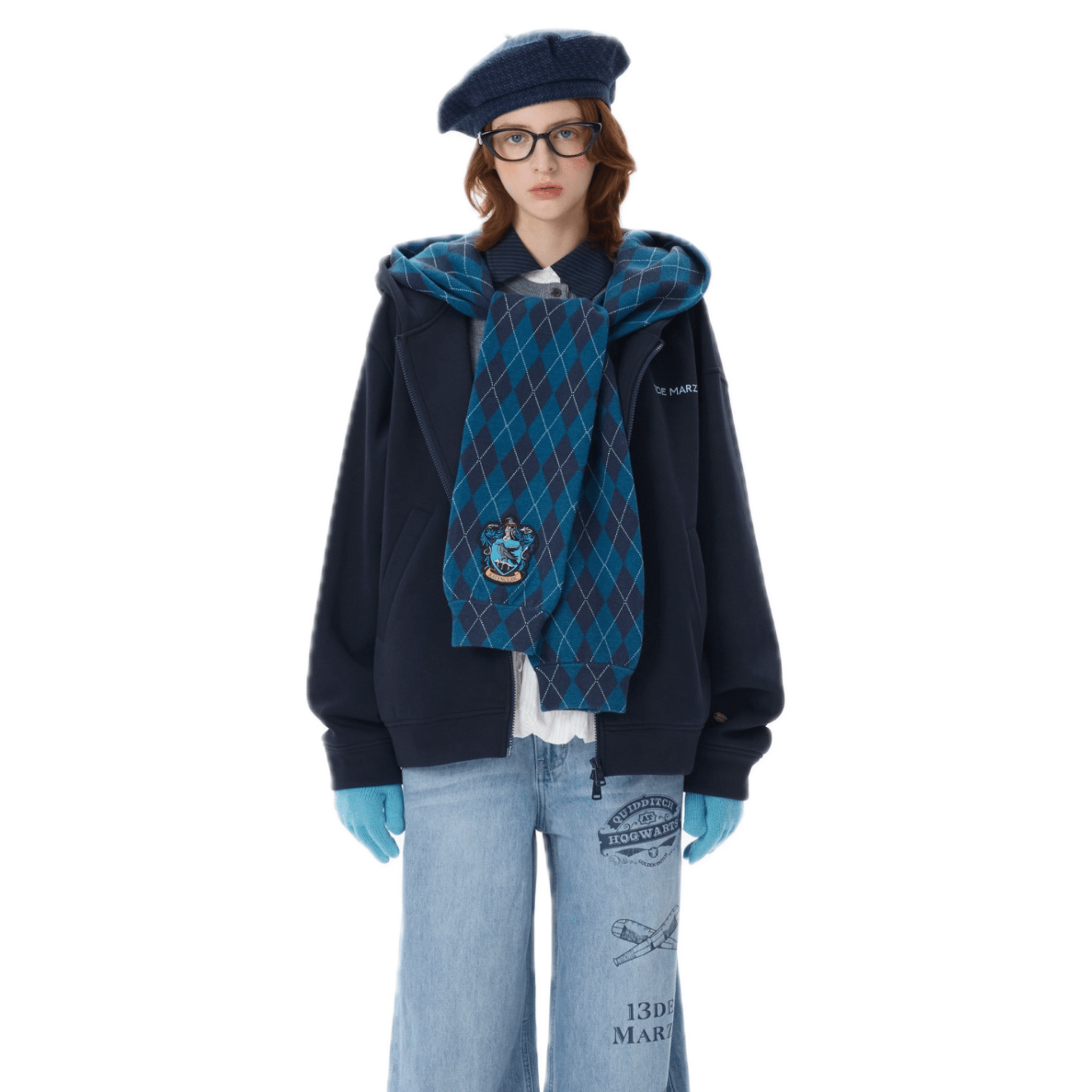 13DE MARZO Hogwarts Four Houses Bear Zipper Hoodie Ravenclaw in Blue | MADAX