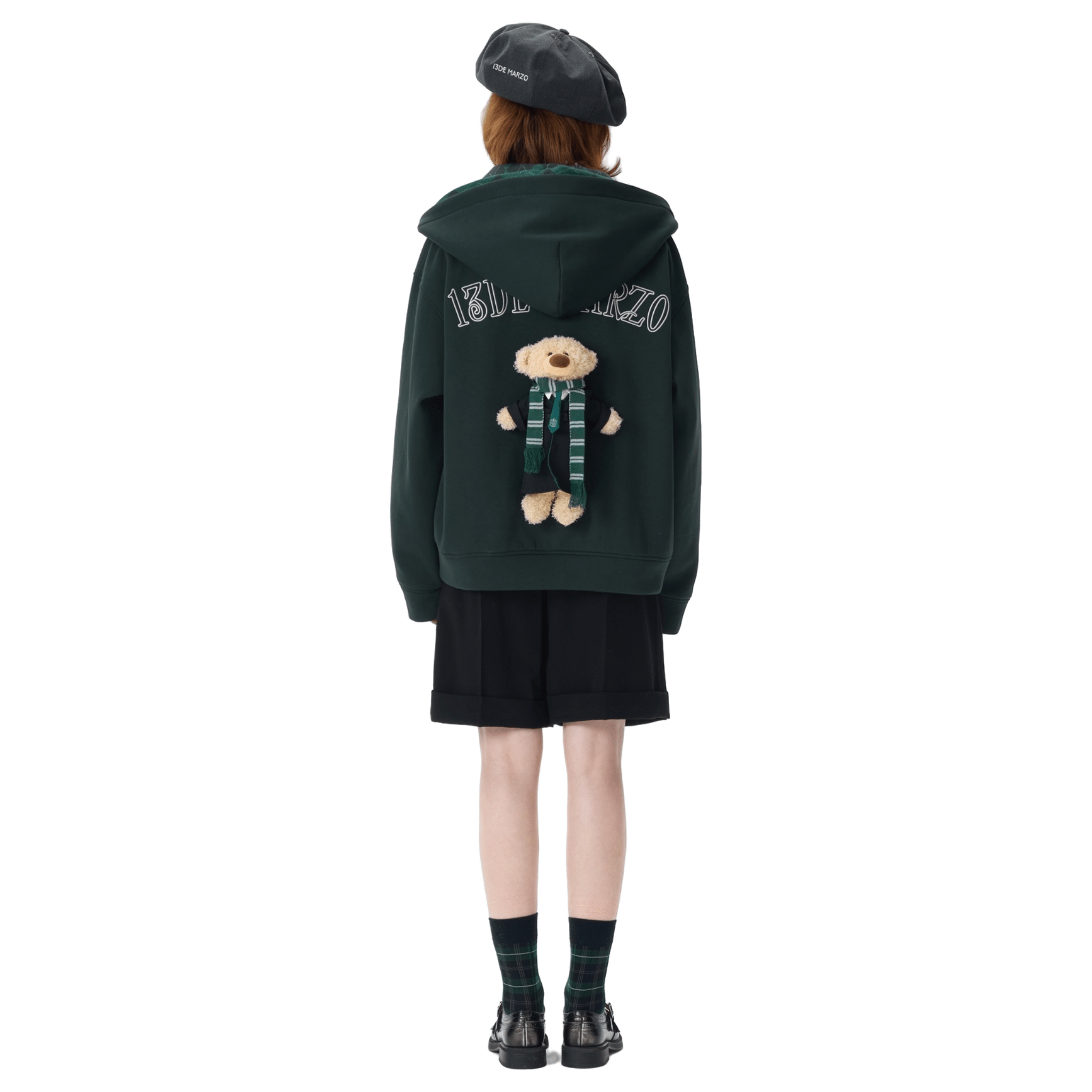 13DE MARZO Hogwarts Four Houses Bear Zipper Hoodie Slytherin in Green | MADAX