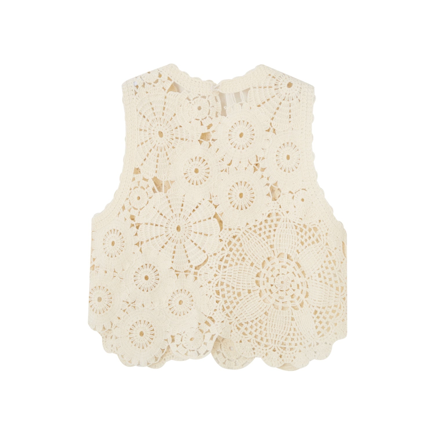 SOMESOWE Hollow Lucky Flower Crochet Vest In Beige | MADAX