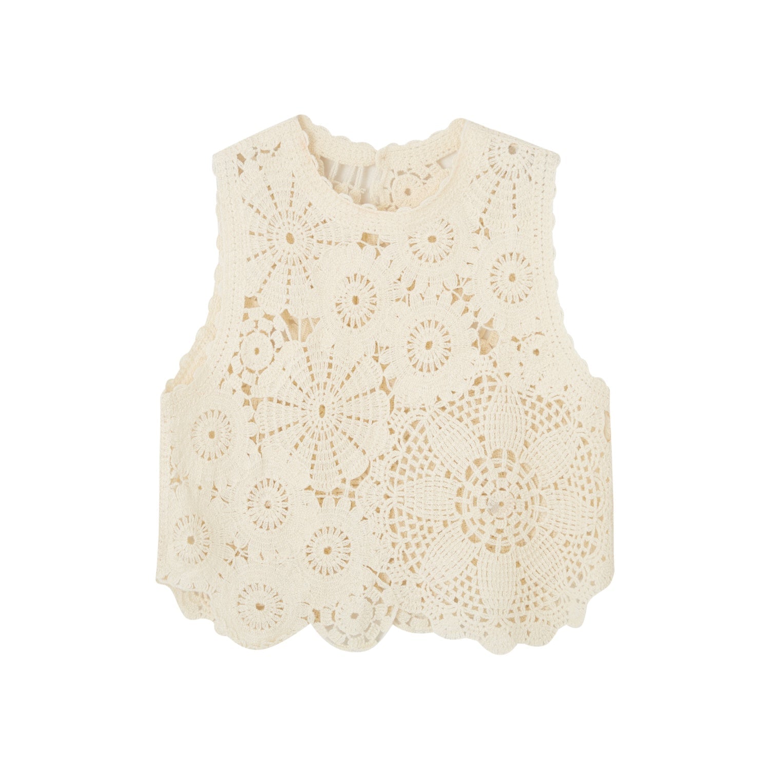 SOMESOWE Hollow Lucky Flower Crochet Vest In Beige | MADAX