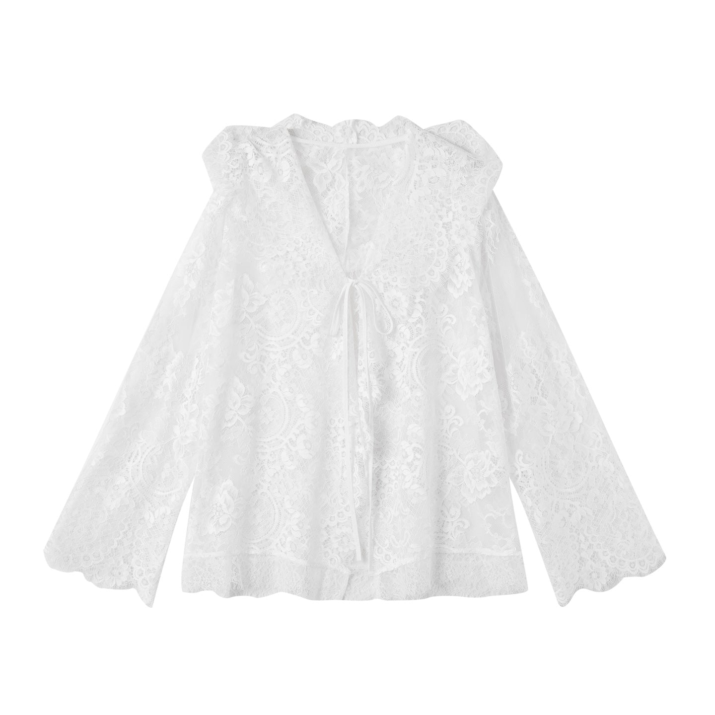 SOMESOWE Hooded Lace Cardigan In White | MADAX