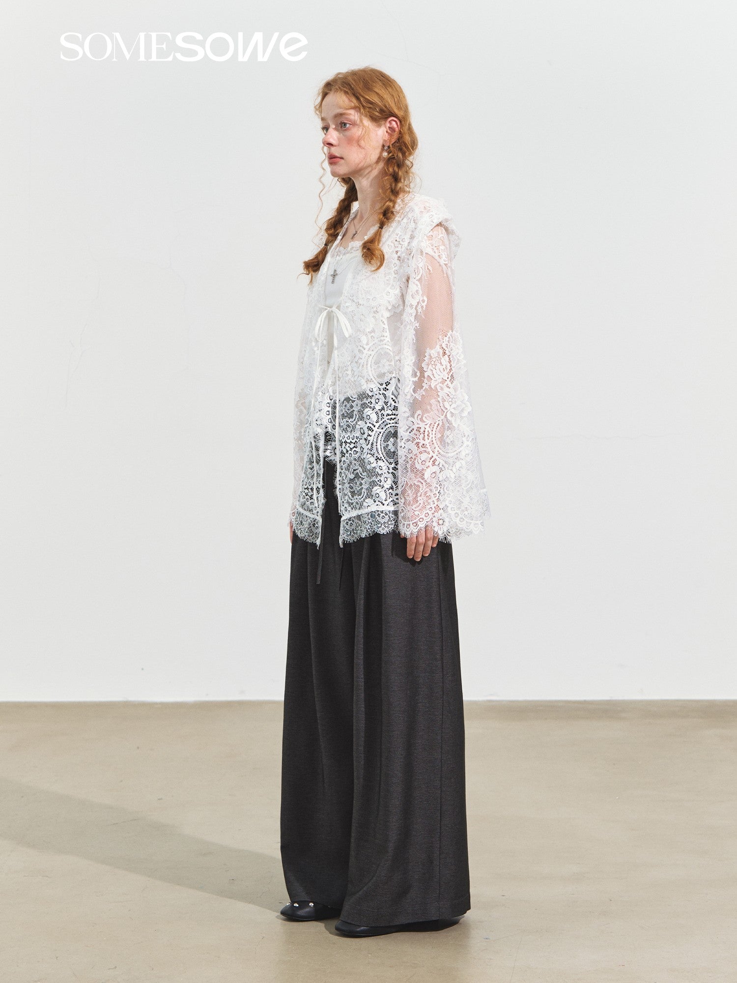 SOMESOWE Hooded Lace Cardigan In White | MADAX
