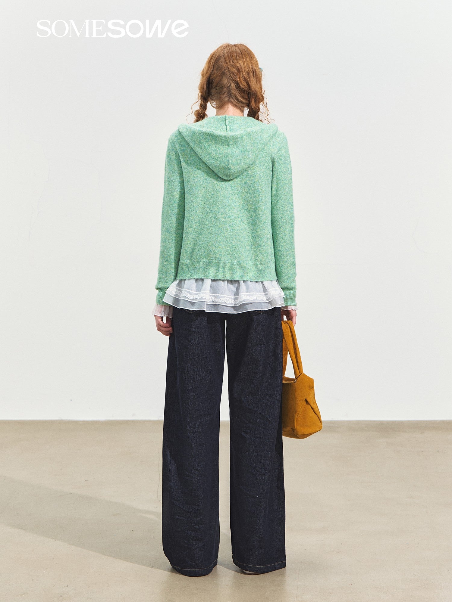 SOMESOWE Hooded Shawl Rolled Hem Round Neck Cardigan In Green | MADAX