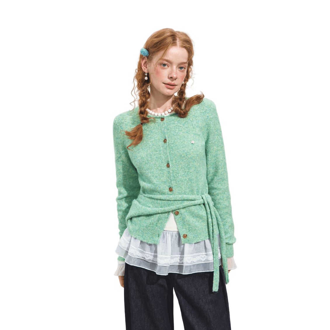 SOMESOWE Hooded Shawl Rolled Hem Round Neck Cardigan In Green | MADAX