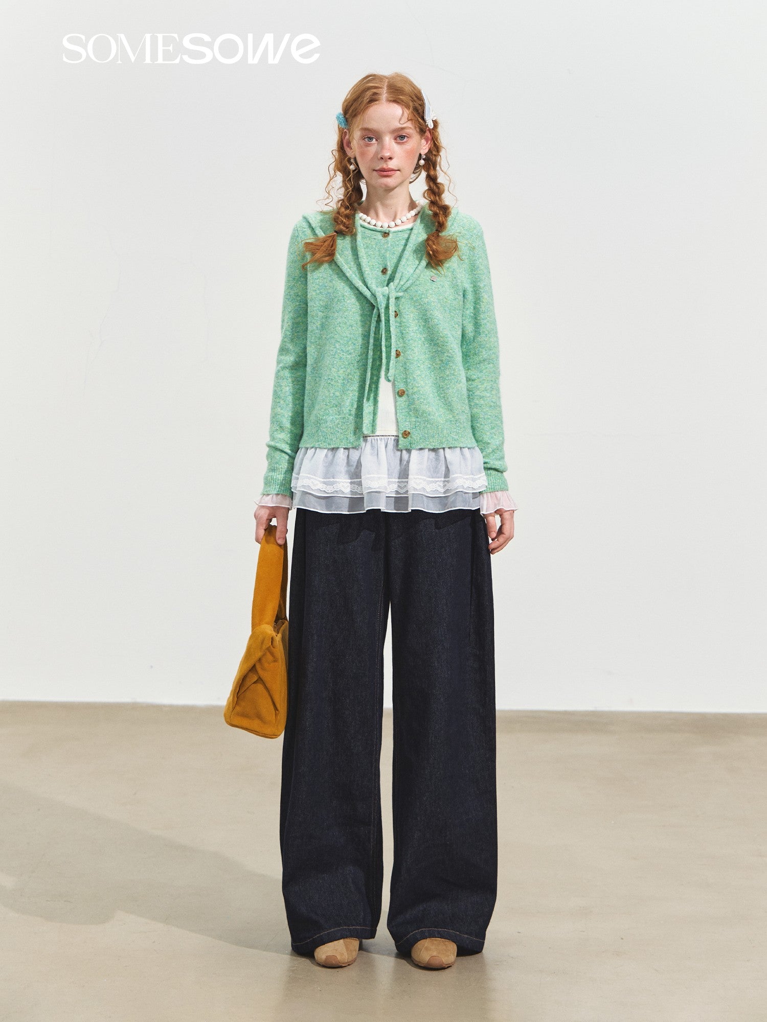 SOMESOWE Hooded Shawl Rolled Hem Round Neck Cardigan In Green | MADAX