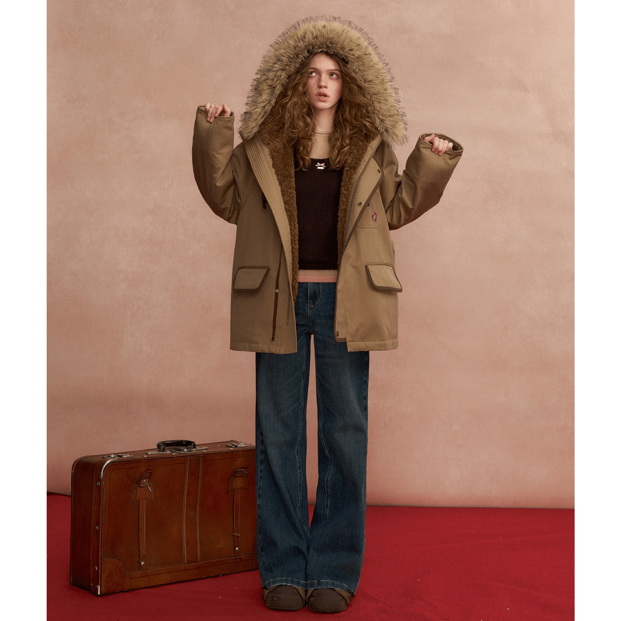 SOMESOWE Hooded Workwear Parka Down Jacket in Khaki | MADAX