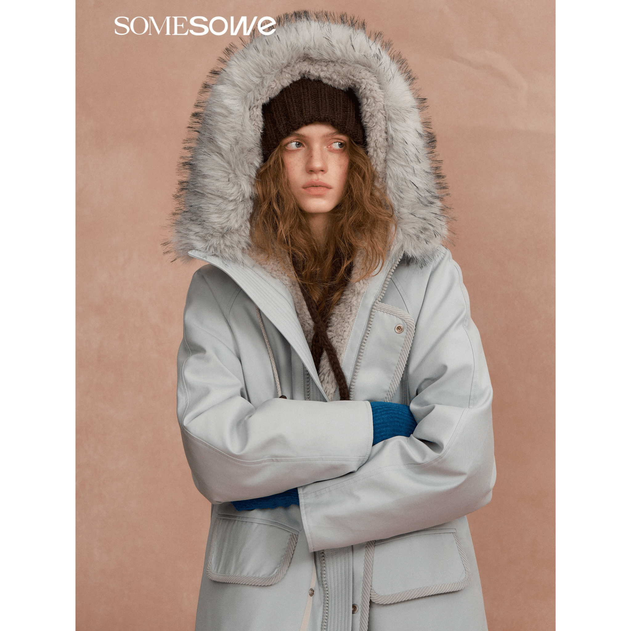 SOMESOWE Hooded Workwear Parka in Light Blue | MADAX